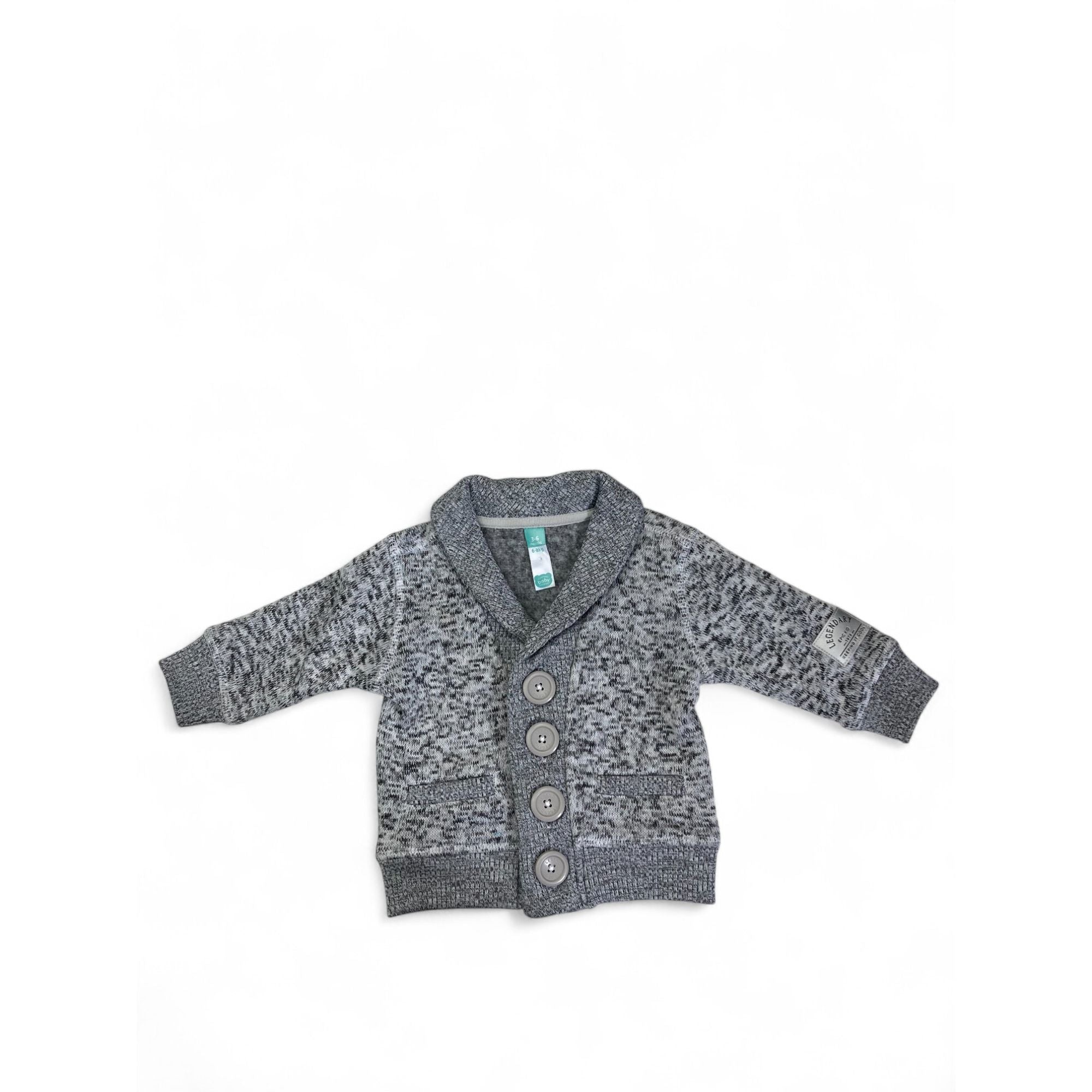 3-6M Grey Melange Knit Cowl Neck Cardigan - Ackermans