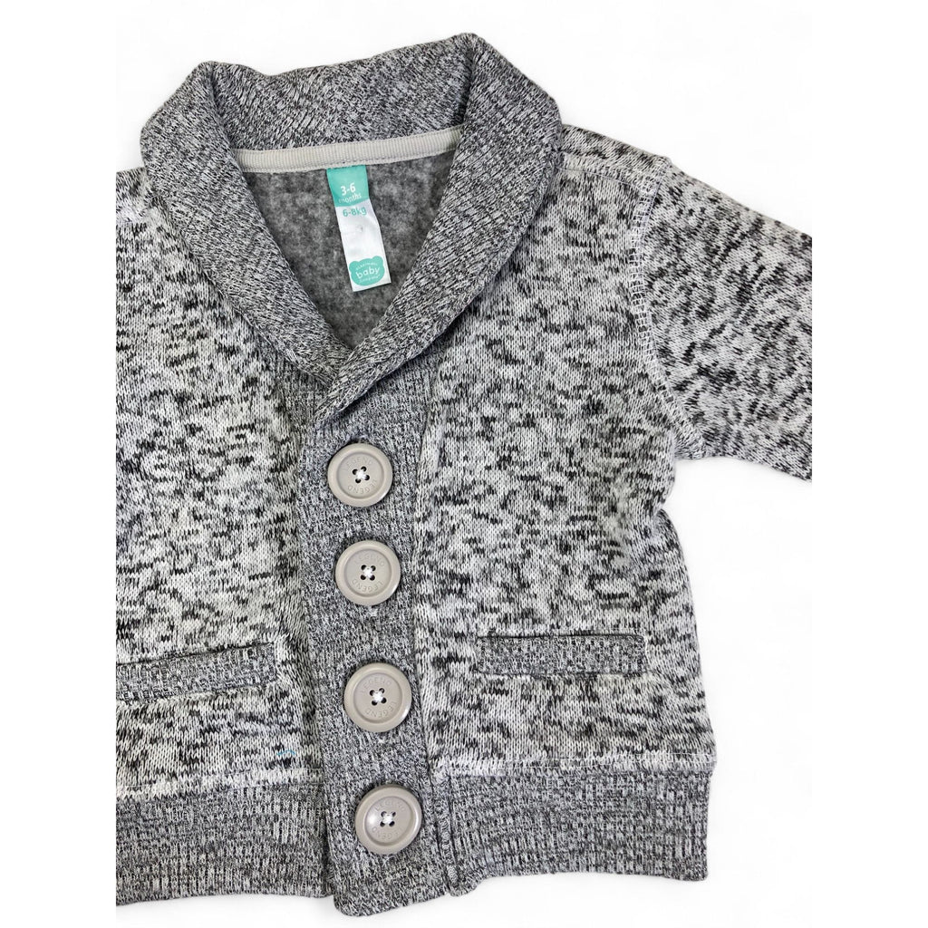 3-6M Grey Melange Knit Cowl Neck Cardigan - Ackermans