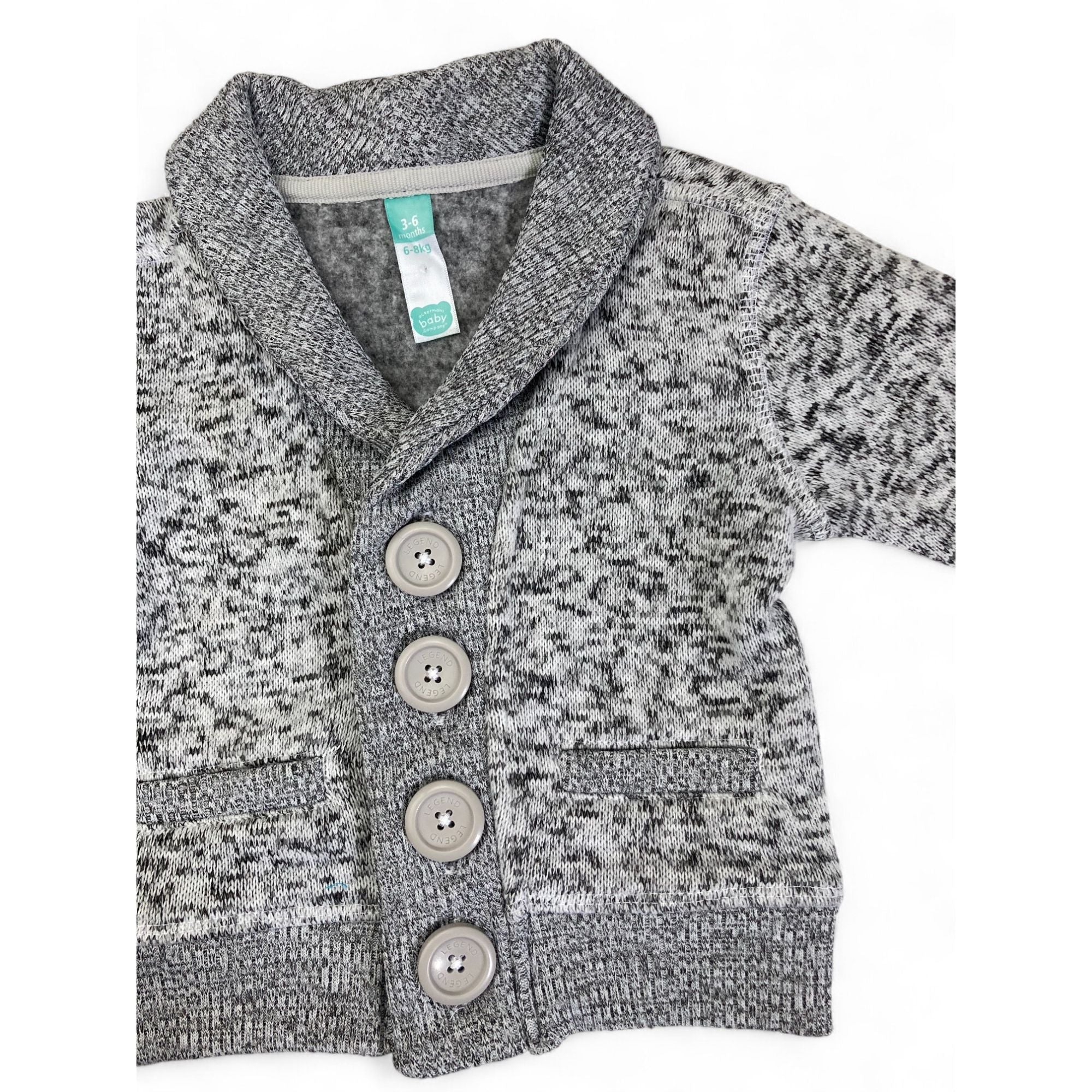 3-6M Grey Melange Knit Cowl Neck Cardigan - Ackermans