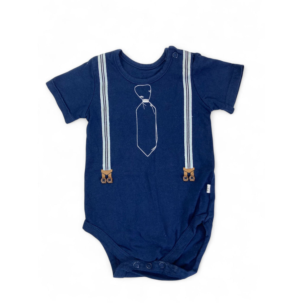 3-6M Navy Blue Suspender Printed Bodysuit - Woolworths