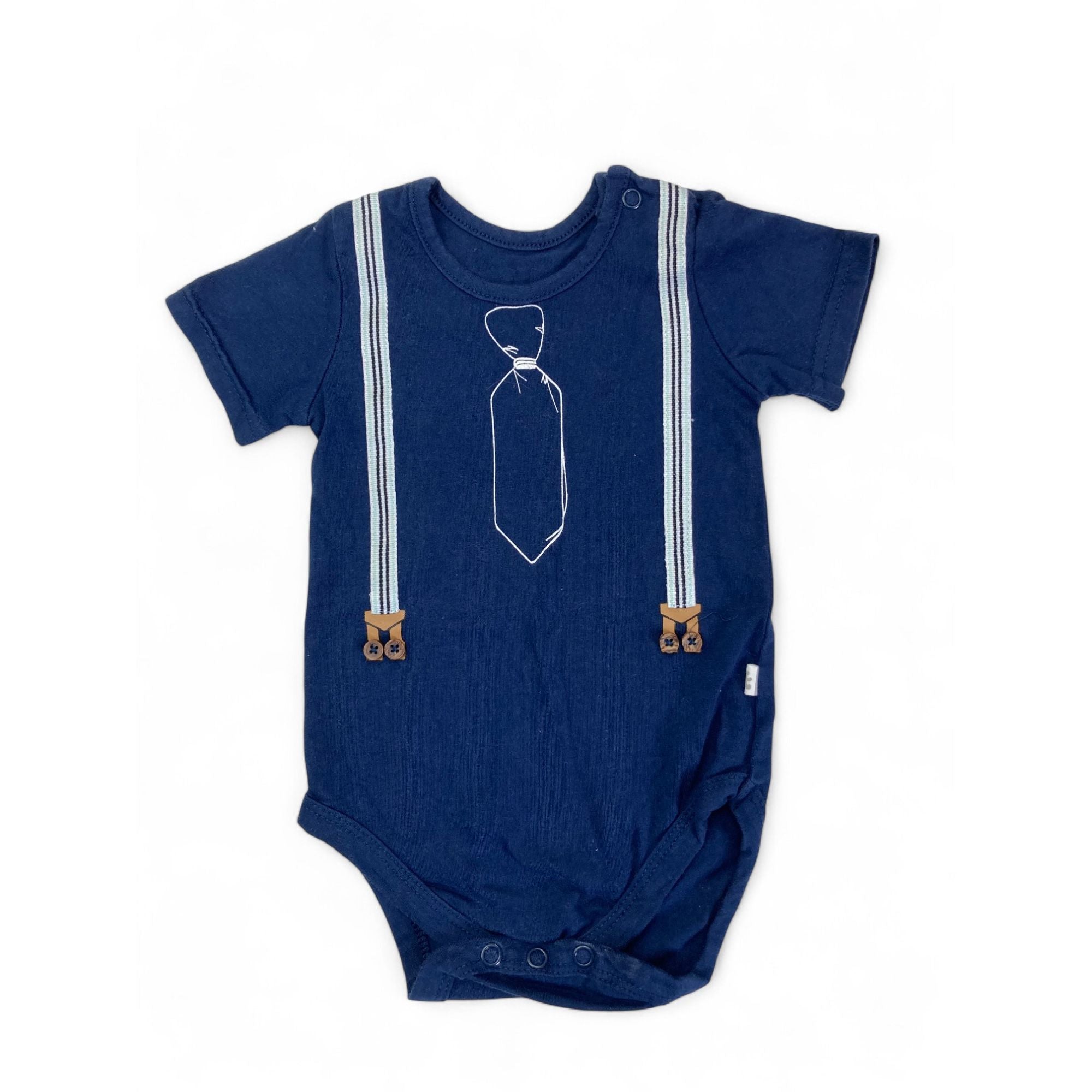 3-6M Navy Blue Suspender Printed Bodysuit - Woolworths