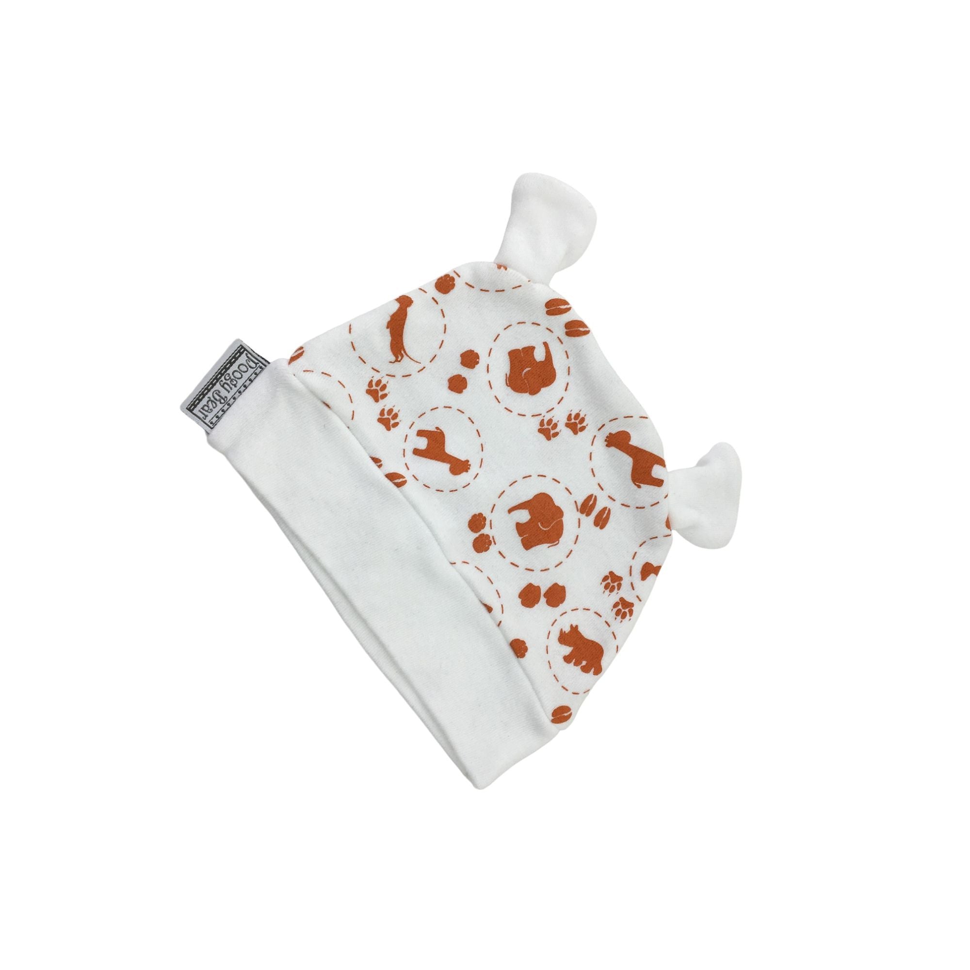 6-12M White & Orange Animal Ear Cotton Beanie - Poogy Bear