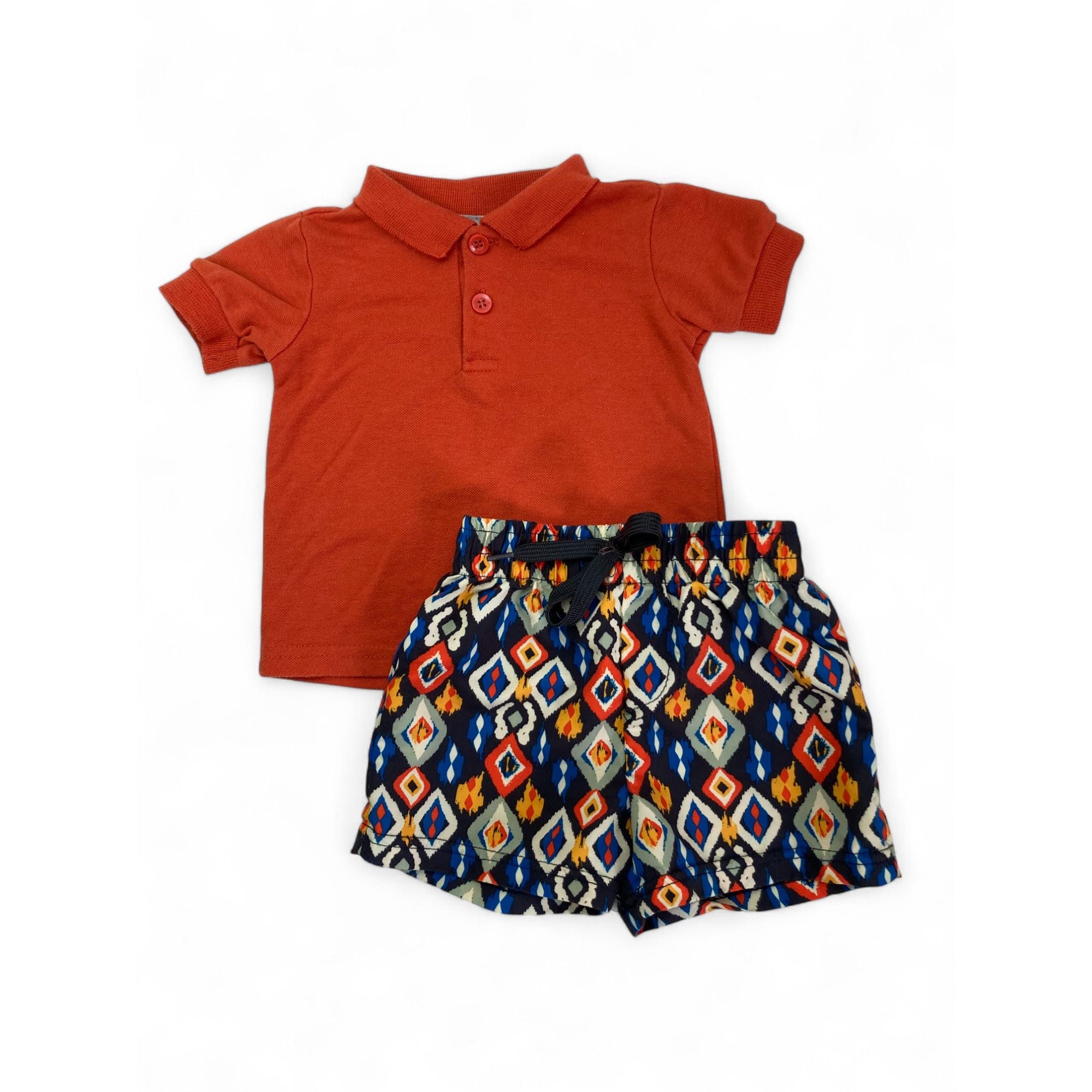 3-6M Orange Golfer & Printed Boardshorts - Cuddlesome