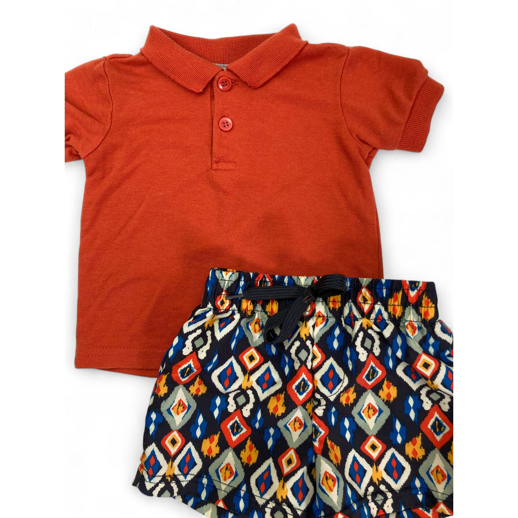 3-6M Orange Golfer & Printed Boardshorts - Cuddlesome