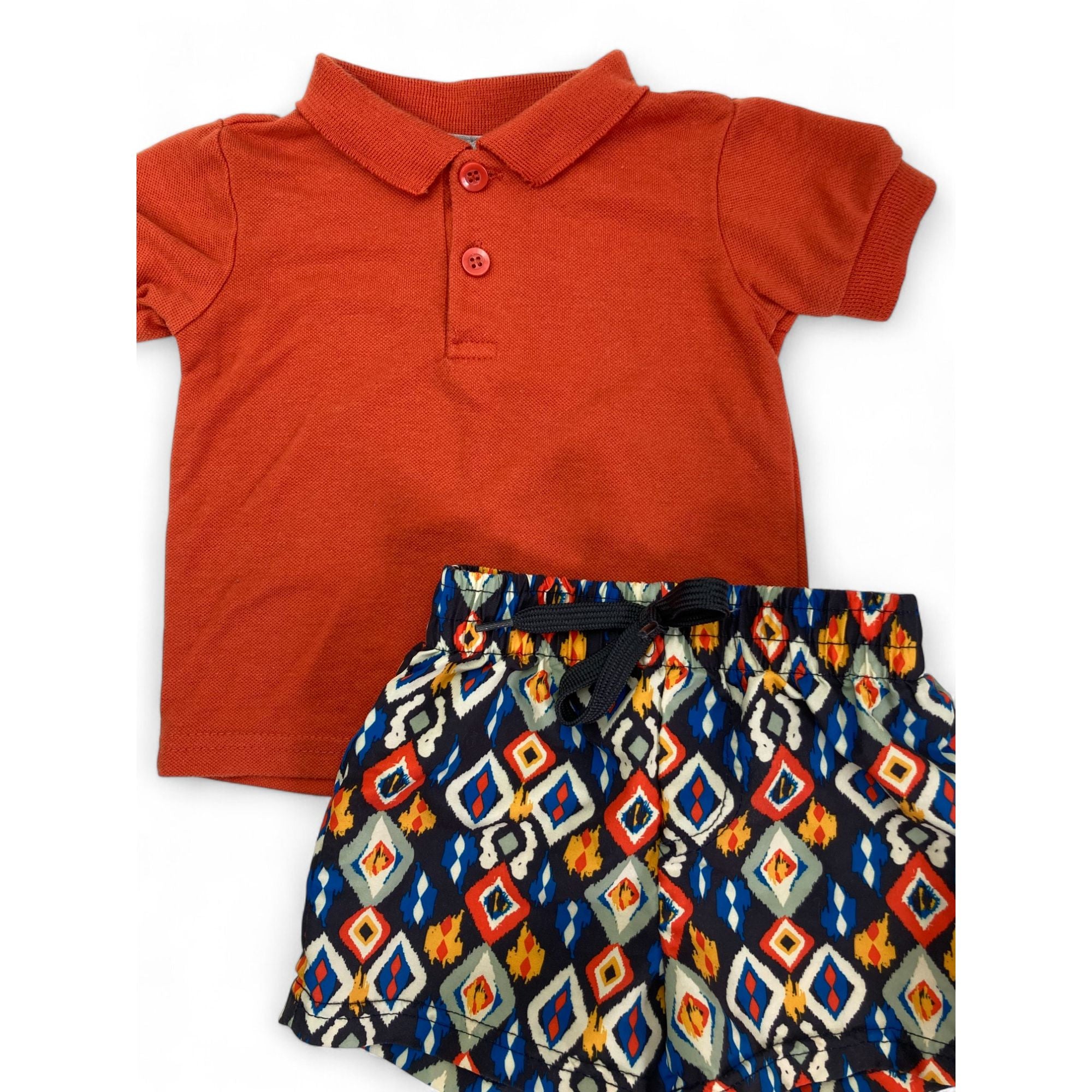3-6M Orange Golfer & Printed Boardshorts - Cuddlesome