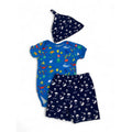 3-6M Blue Sea Life Bodysuit, Shorts & Beanie - Tiny Tots