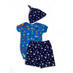 3-6M Blue Sea Life Bodysuit, Shorts & Beanie - Tiny Tots