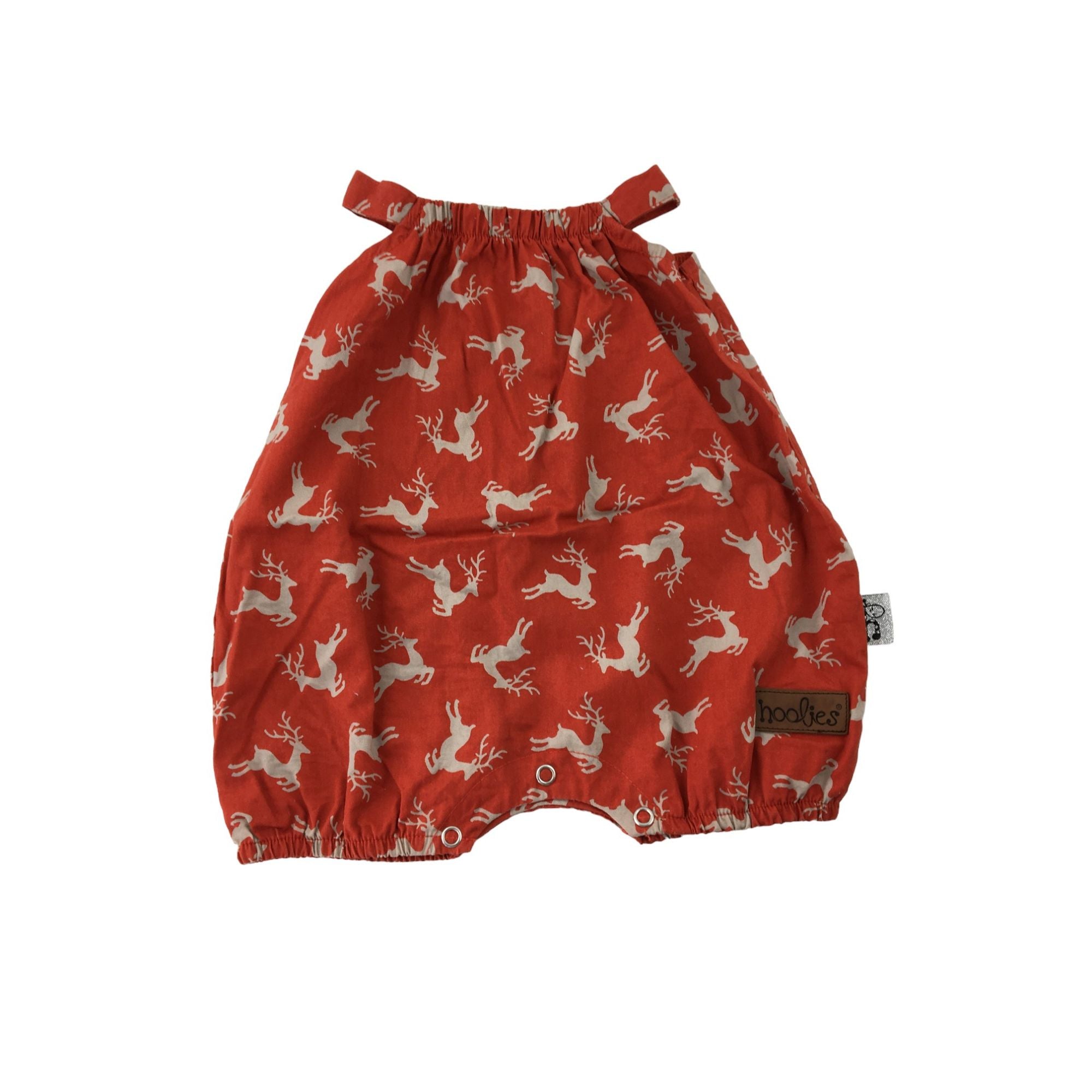 0-3M Red & Beige Reindeer Cotton Strappy Romper - Hooligans