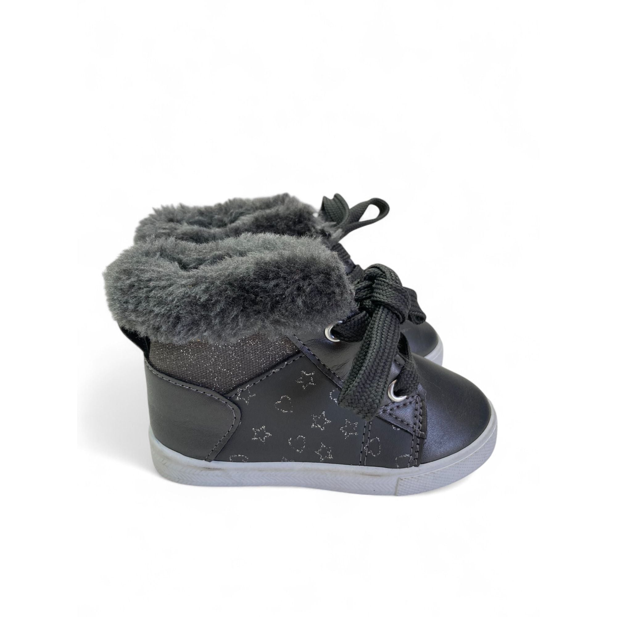 Size 4 - Grey & Silver Starry Fleece Cuffed Hi Top Sneaker - Tip Toes