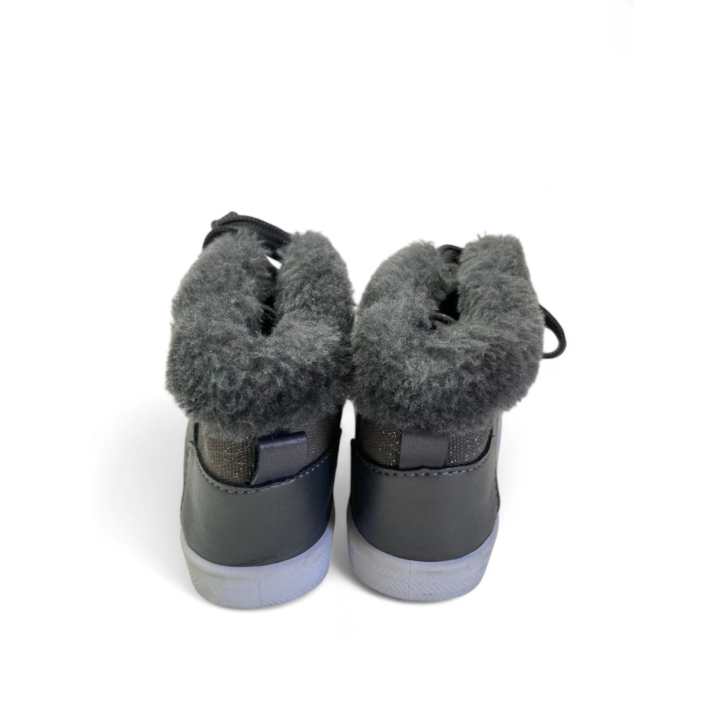 Size 4 - Grey & Silver Starry Fleece Cuffed Hi Top Sneaker - Tip Toes