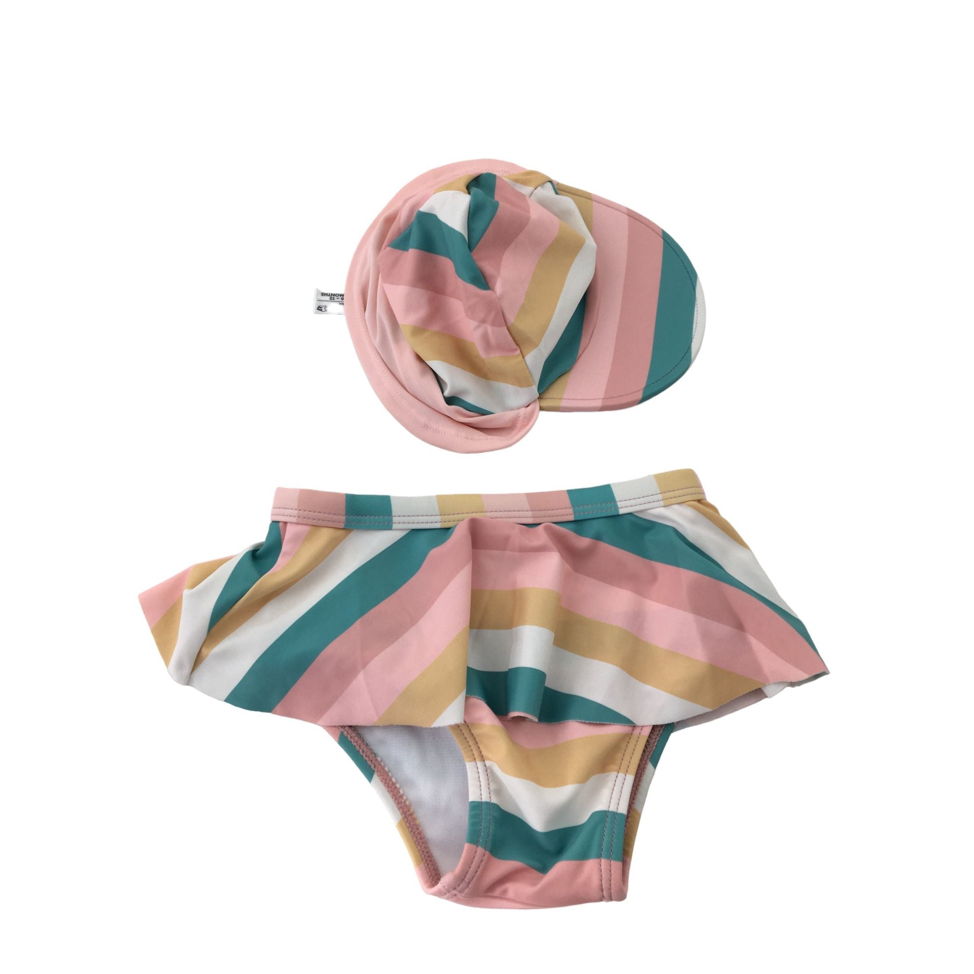 3-6M Pastel Stripe Swim Briefs & Swim Hat - Woolworths
