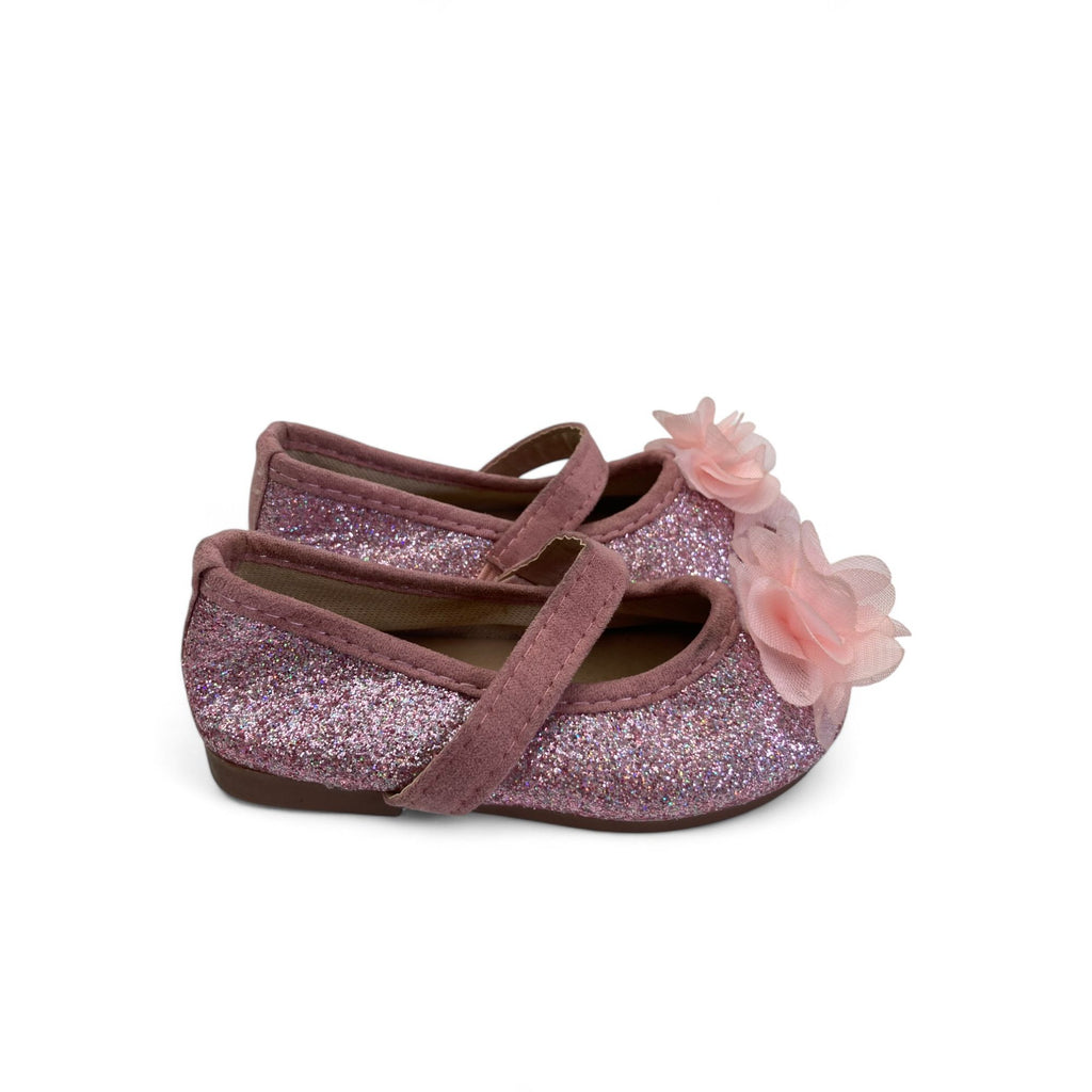 12M Pink Glitter Flower Mary Jane Pumps - Real
