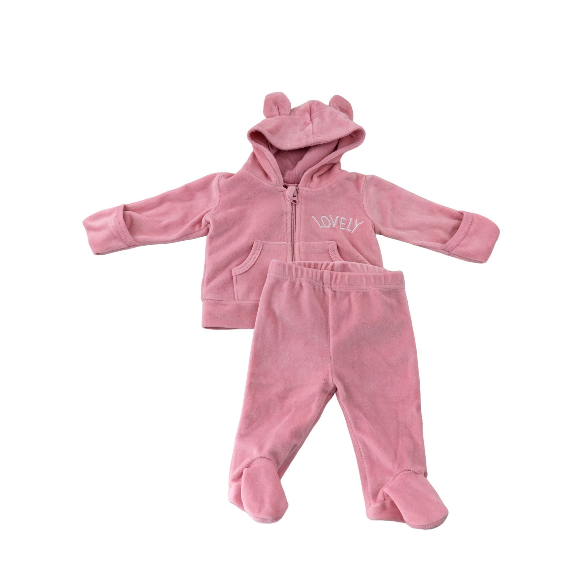 Newborn Pink Velour Hoodie & Track Pants Set - Jet