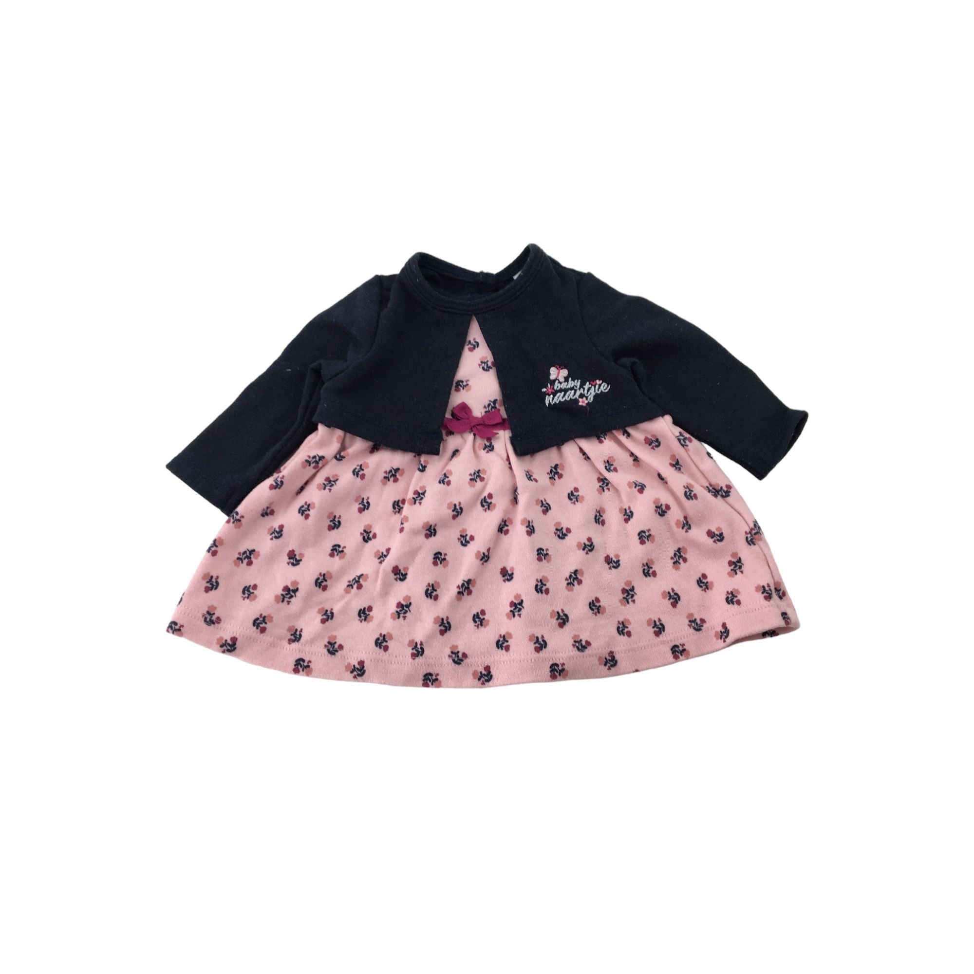 0-3M Navy & Pink Floral Mock Bolero Tunic Dress - Naartjie