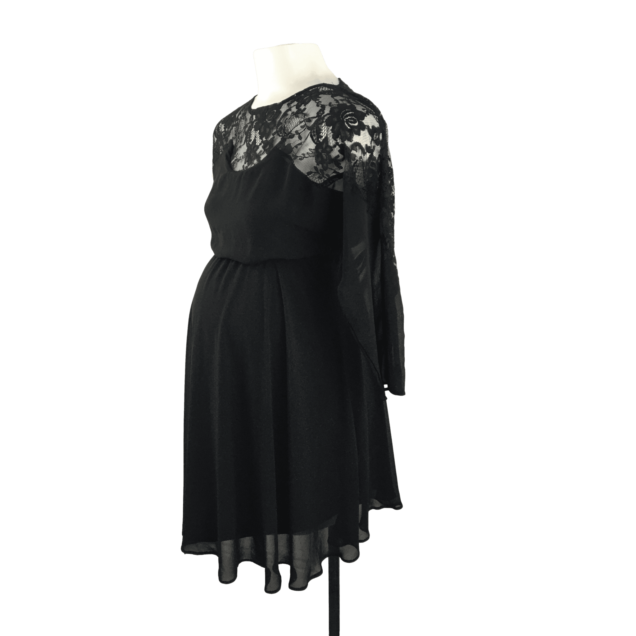 UK Size 8 Black Chiffon & Lace Maternity Dress - Asos