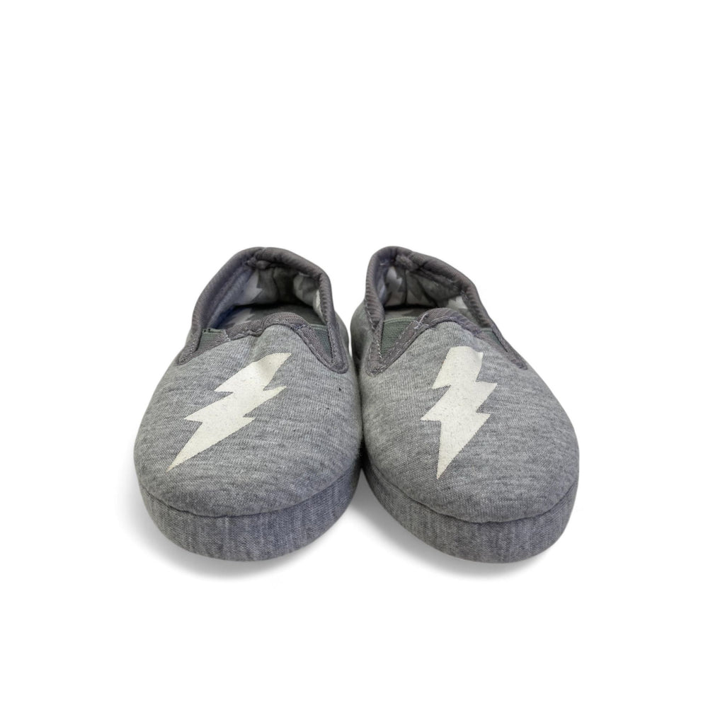 Size 4 - Grey & White Lightning Bolt Fabric Slippers - Woolworths