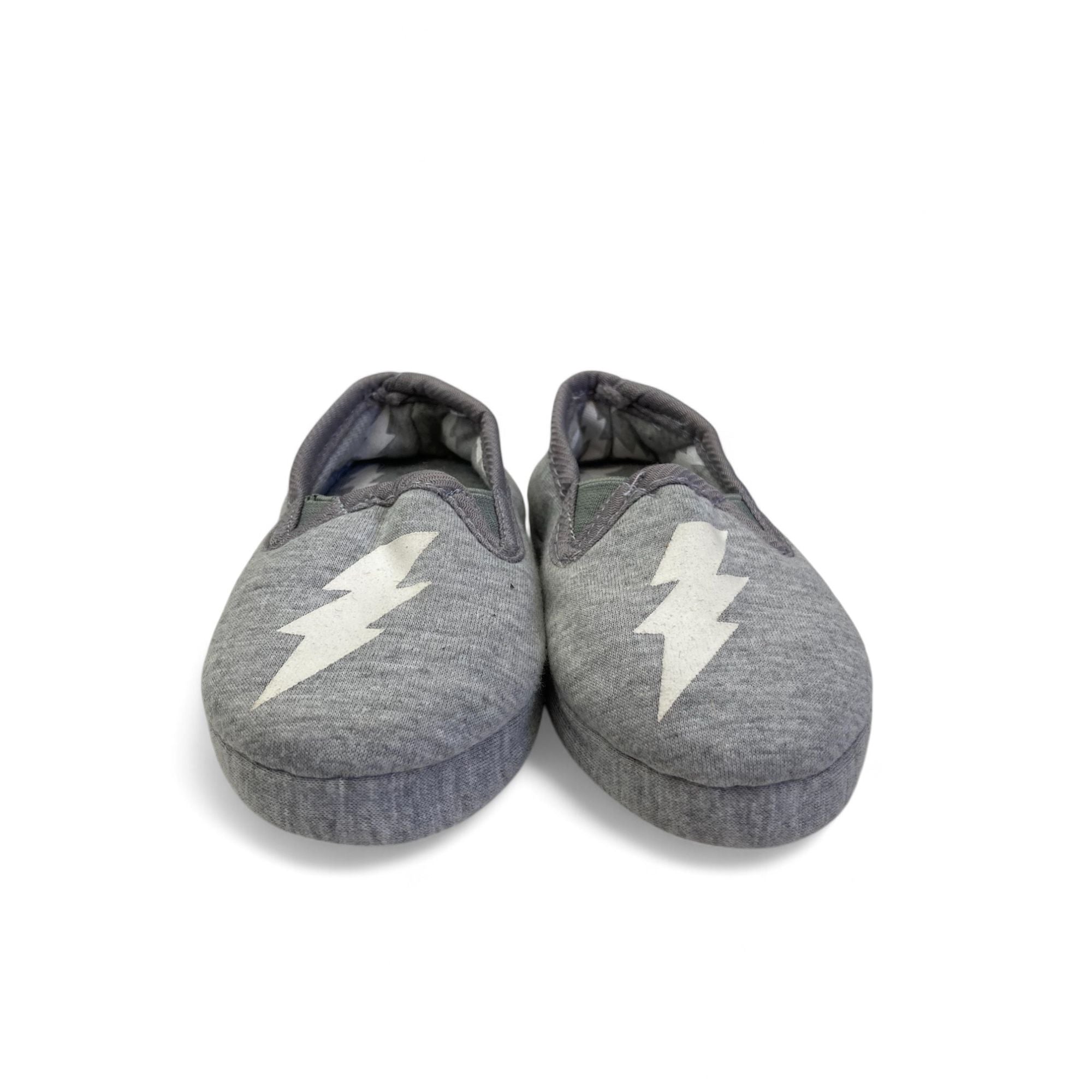 Size 4 - Grey & White Lightning Bolt Fabric Slippers - Woolworths