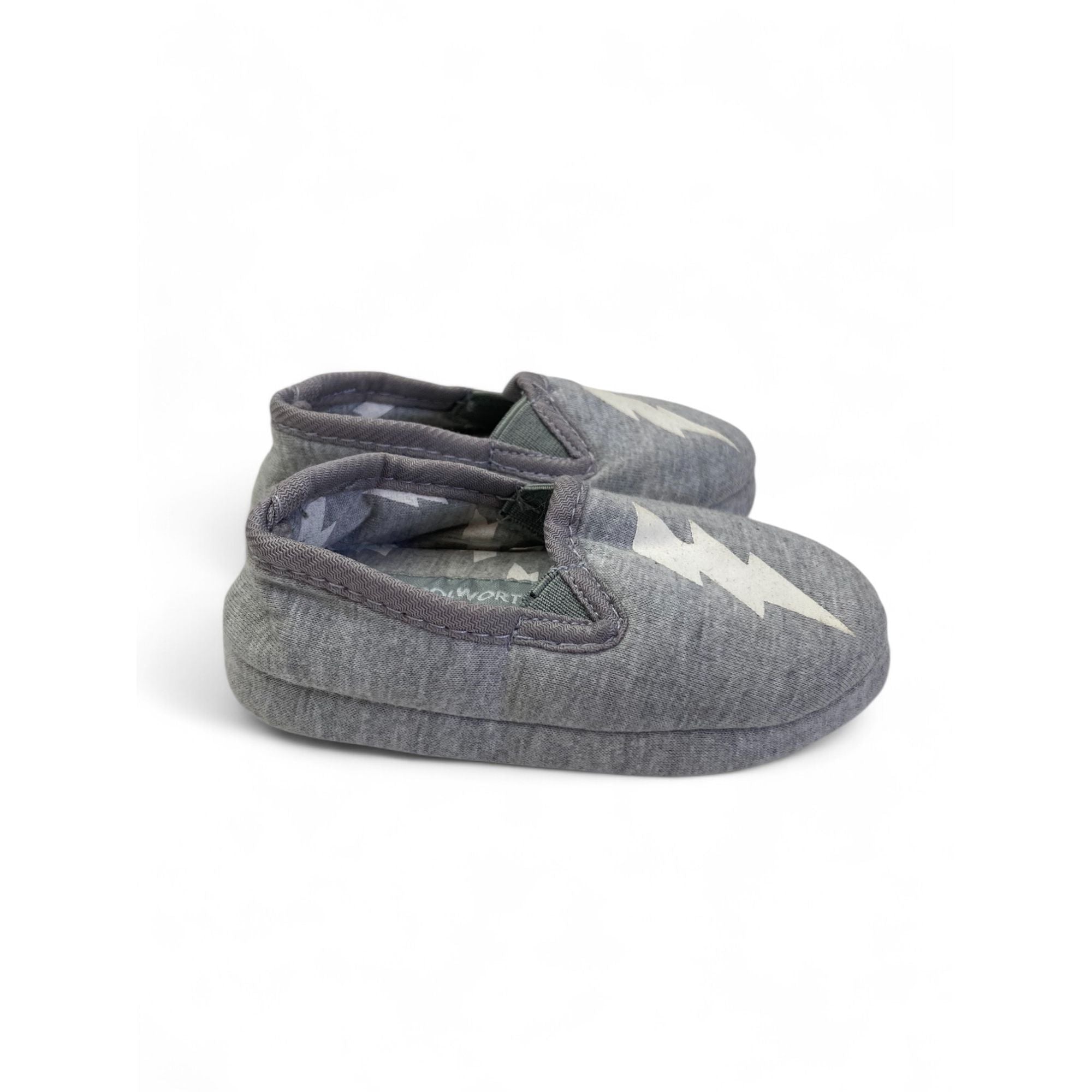 Size 4 - Grey & White Lightning Bolt Fabric Slippers - Woolworths