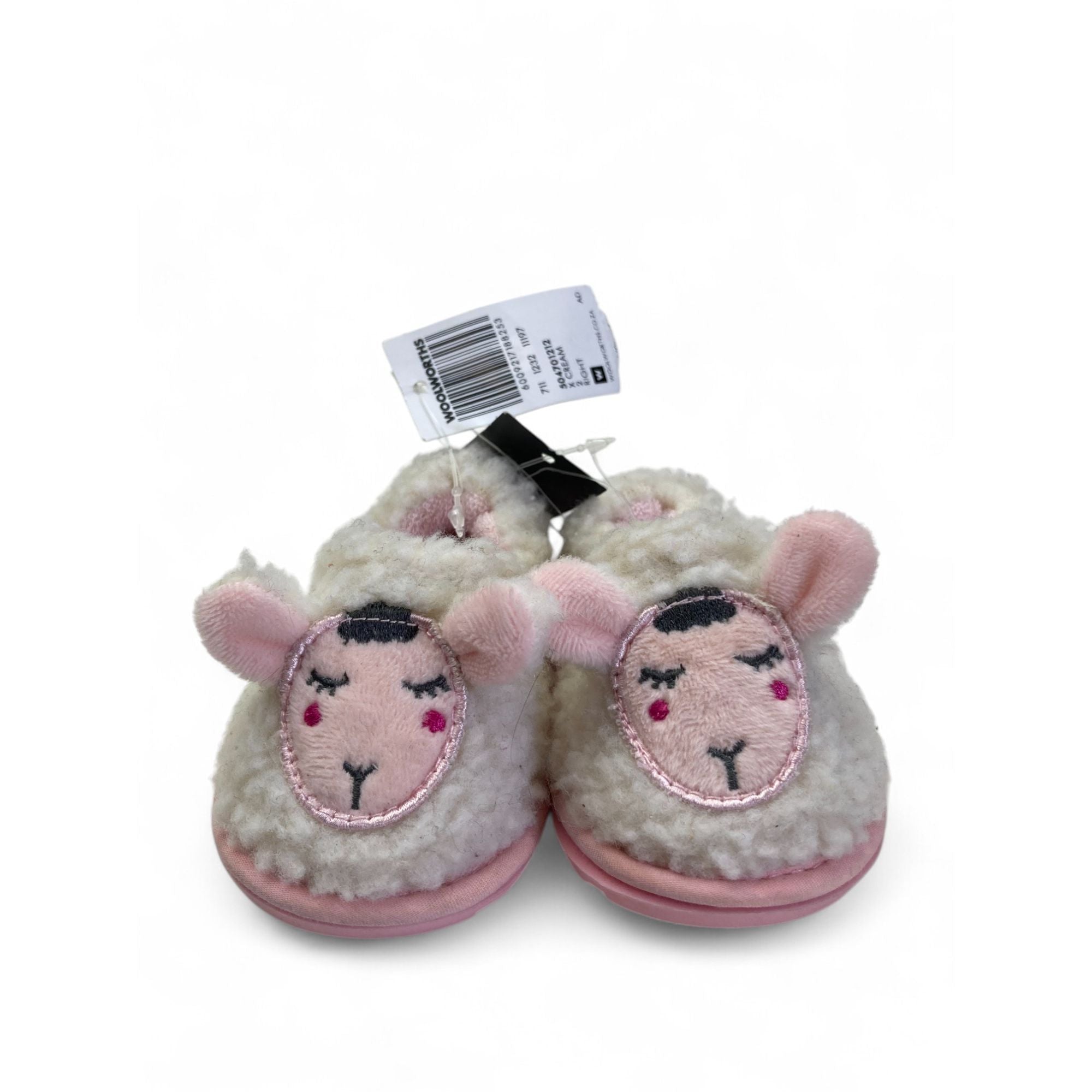Size 2 - White & Pink Lamb Fleece Slippers - Woolworths