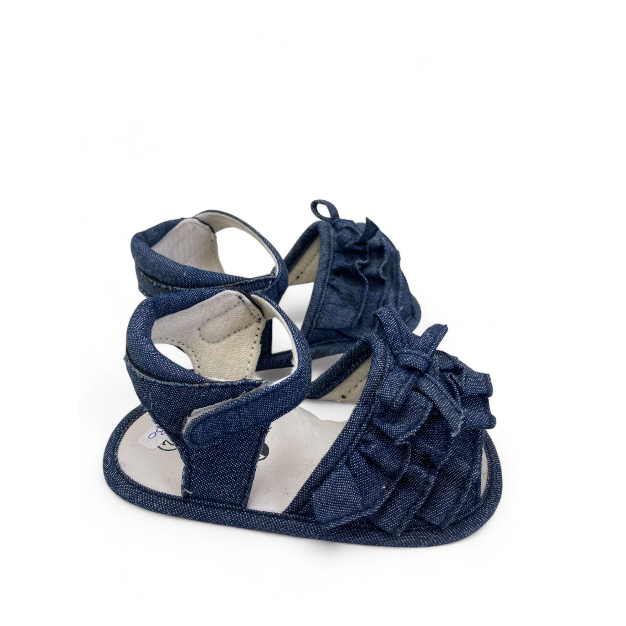 6-12M Dark Blue Ruffled Denim Soft Sole Sandals