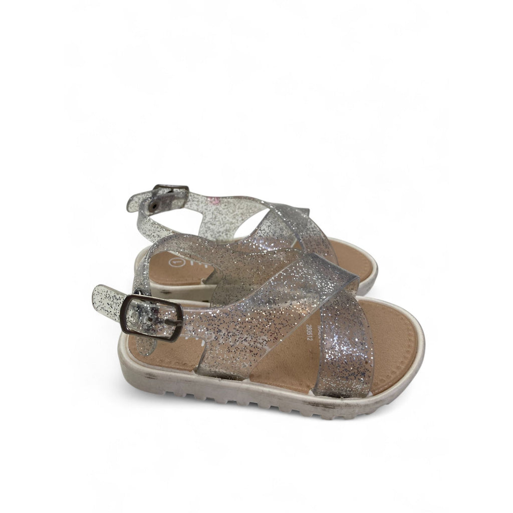 Size 1 - Clear & Silver Glitter Sandals - Tip Toes