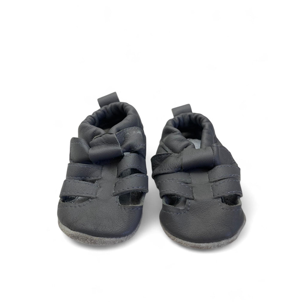 0-6M Dark Grey Leather Sandal Soft Soles - Shooshoos