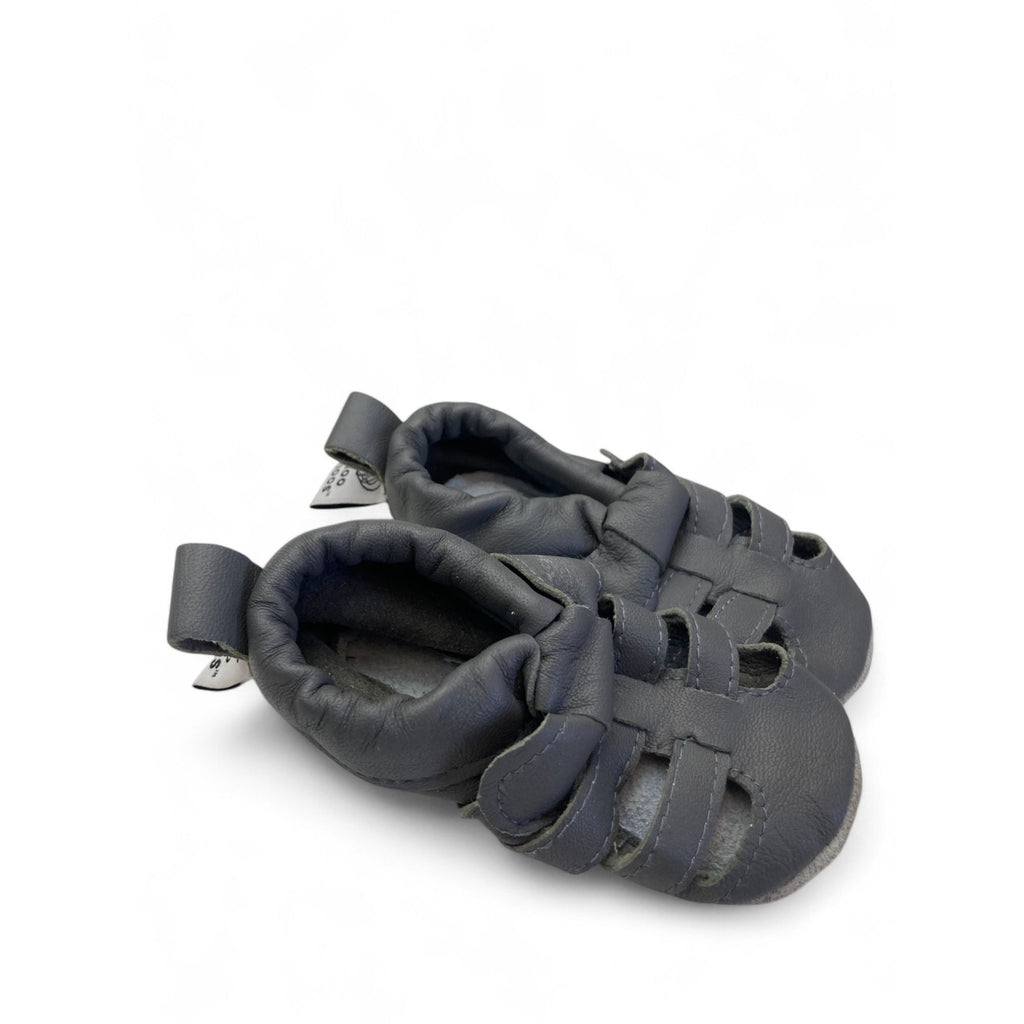 0-6M Dark Grey Leather Sandal Soft Soles - Shooshoos