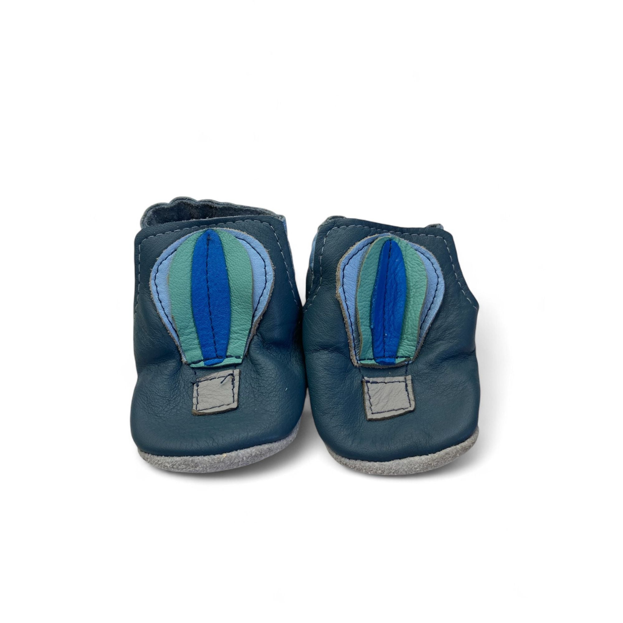 0-6M Blue Hot Air Balloon Leather Slippers - Shooshoos