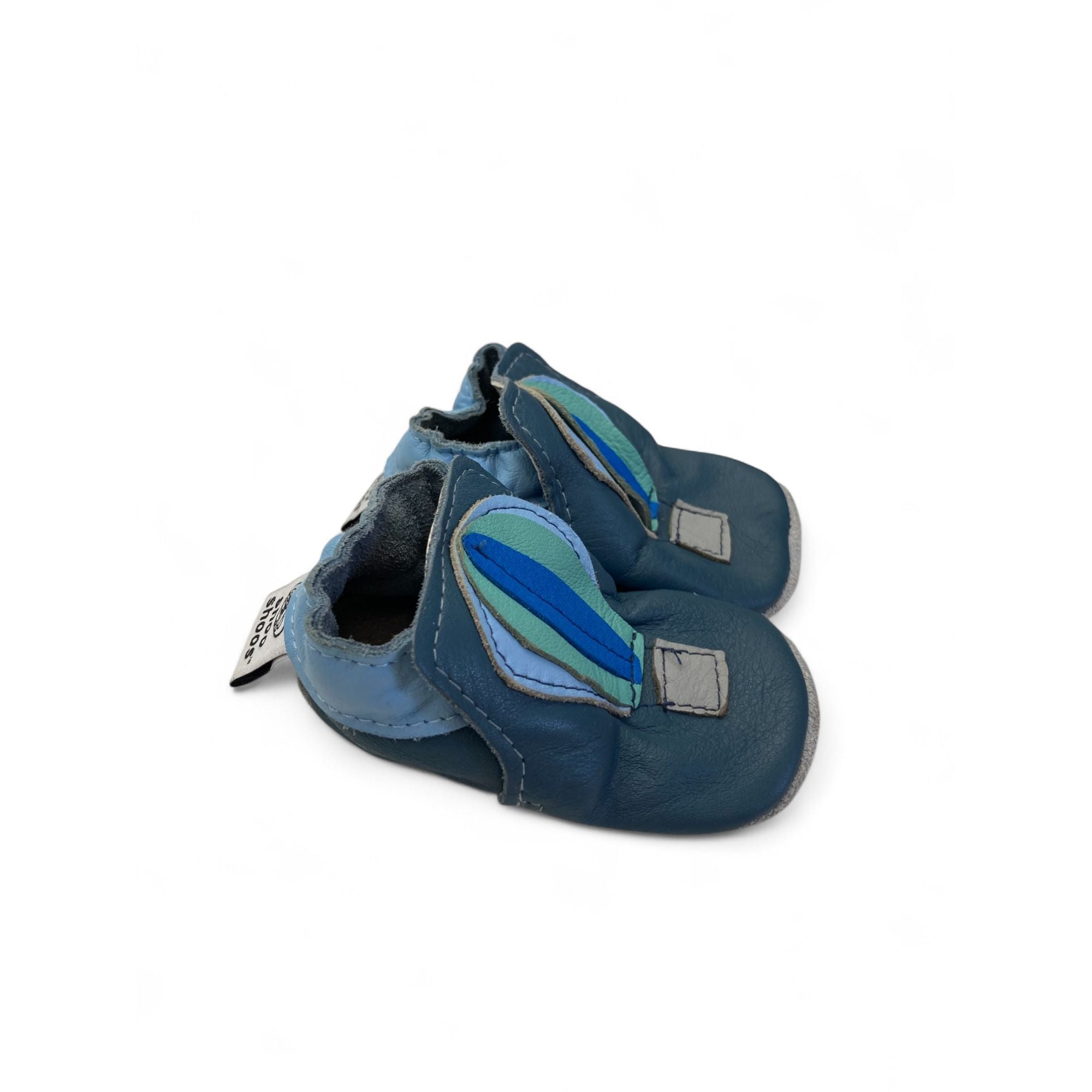 0-6M Blue Hot Air Balloon Leather Slippers - Shooshoos