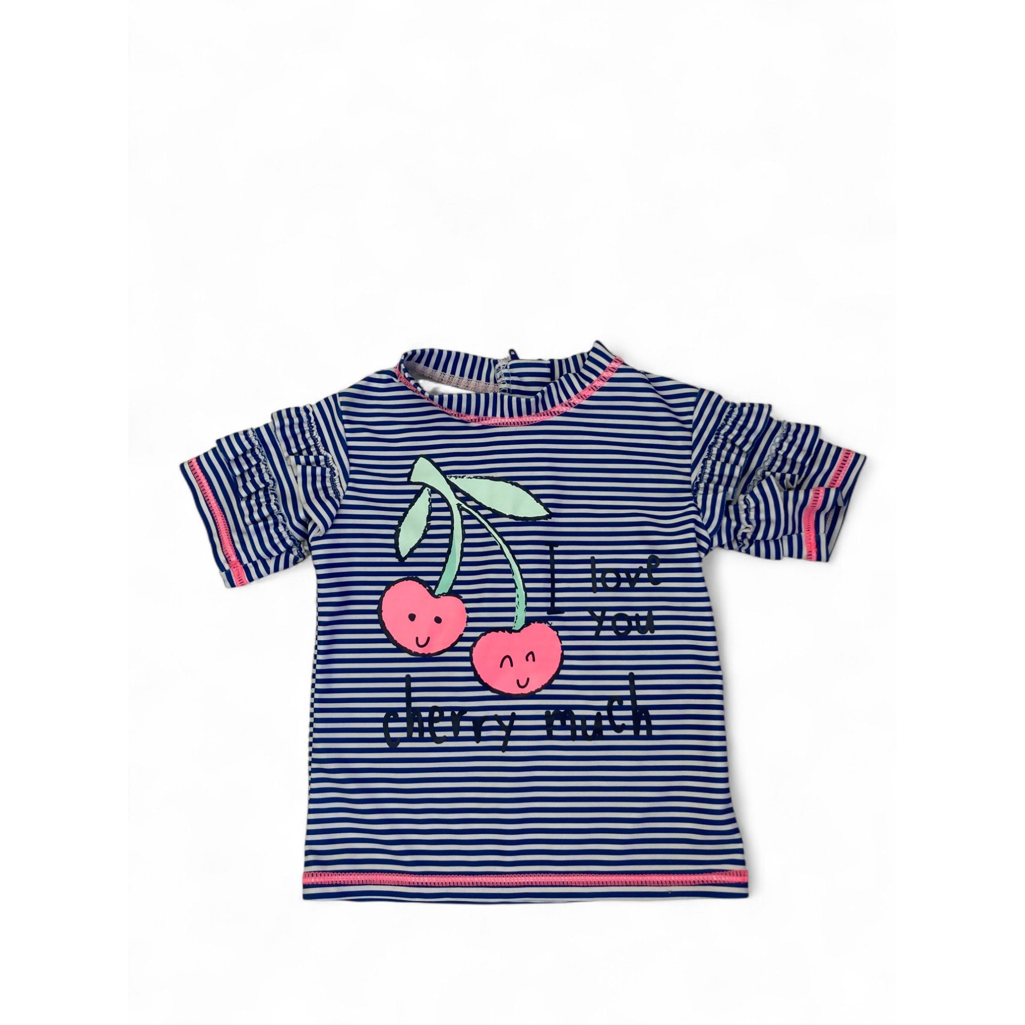 12-18M Navy Blue Stripe Cherry Rash Vest - Woolworths