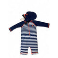 3-6M Navy Blue Stripe & Orange Detail Swimsuit & Swim Hat - Woolworths