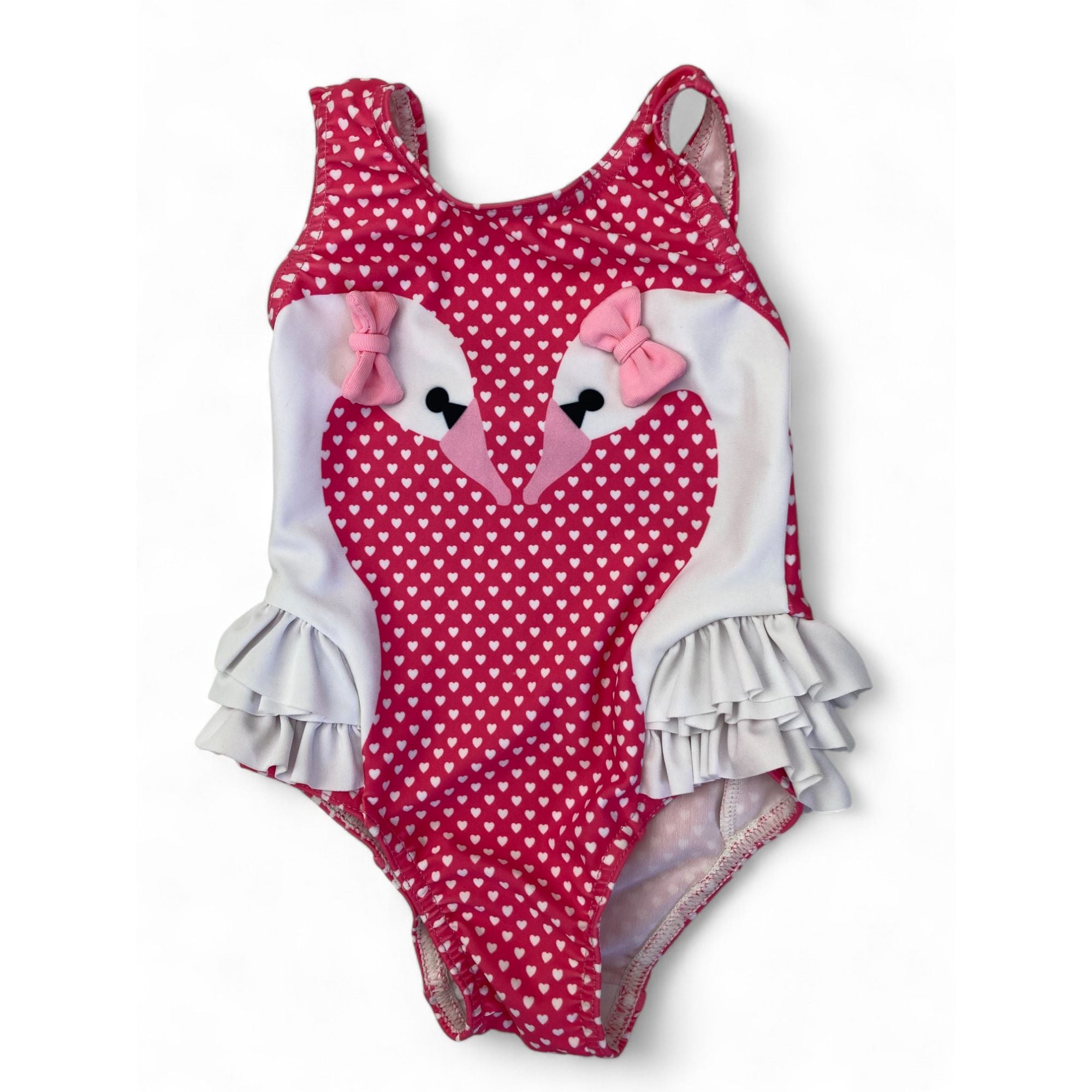 3-6M Pink & White Dotted Swan Swimsuit - Real