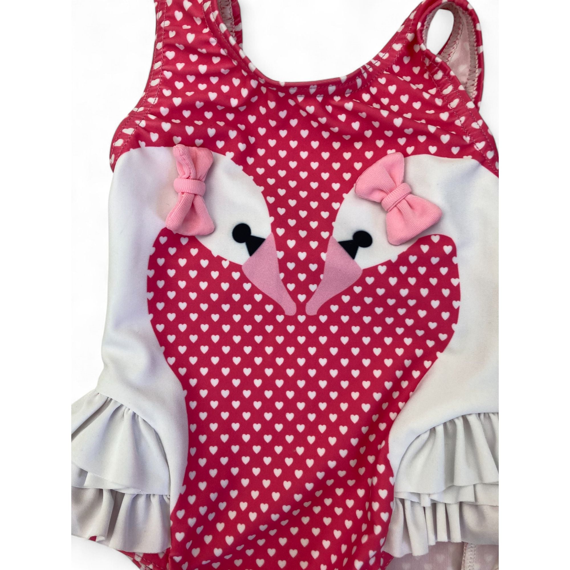 3-6M Pink & White Dotted Swan Swimsuit - Real