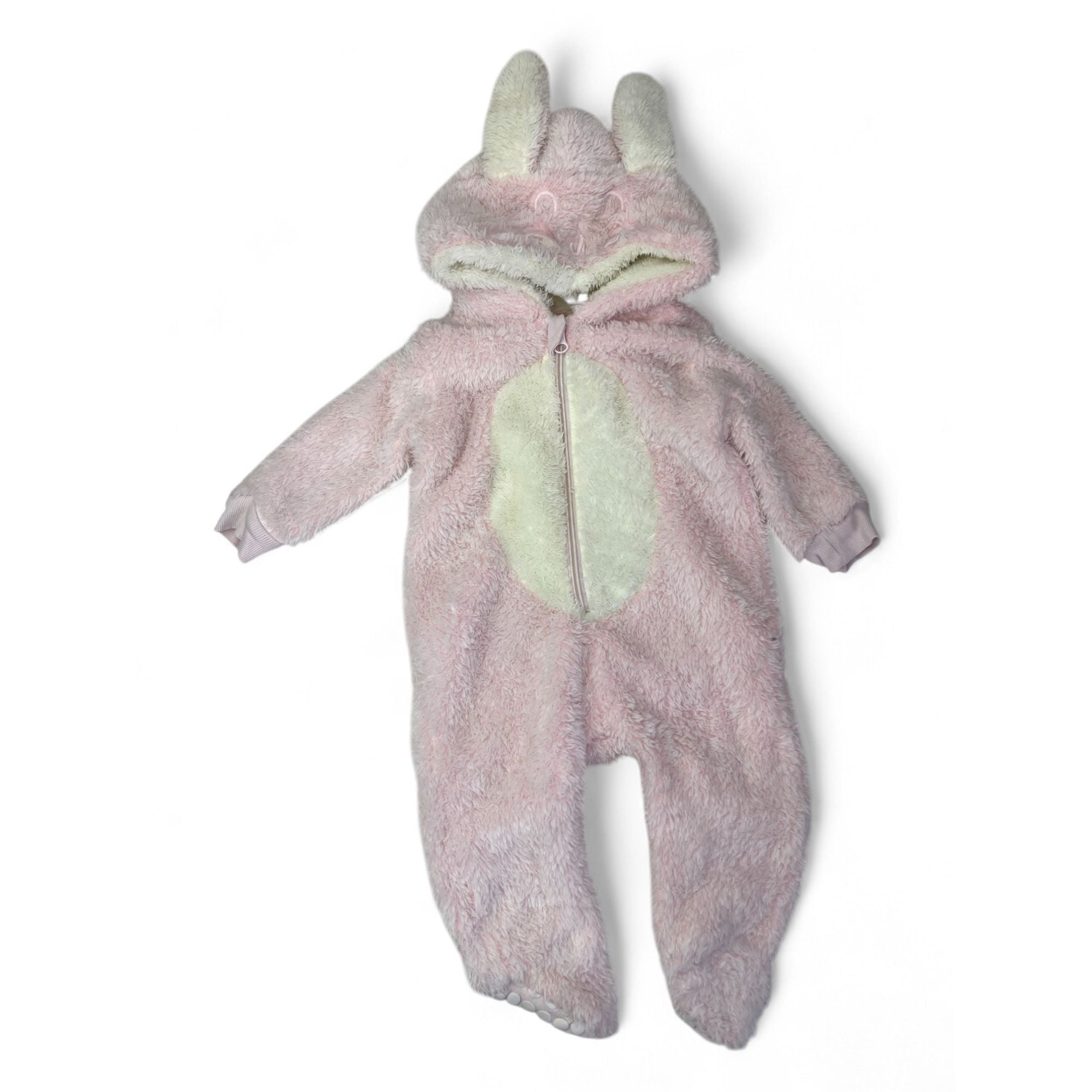 3-6M Light Pink & White Fleece Zip Onesie - Tiny Tots