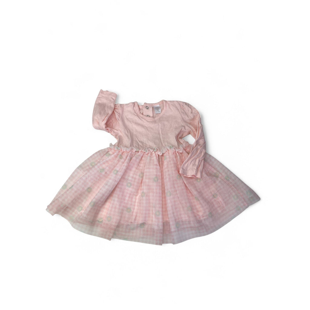 6-12M Pink Gingham Tulle Dress - Tiny Tots