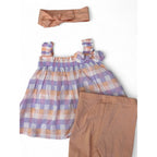 1-3M Peach & Lilac Gingham Top, Bicycle Shorts & Headband - Woolworths