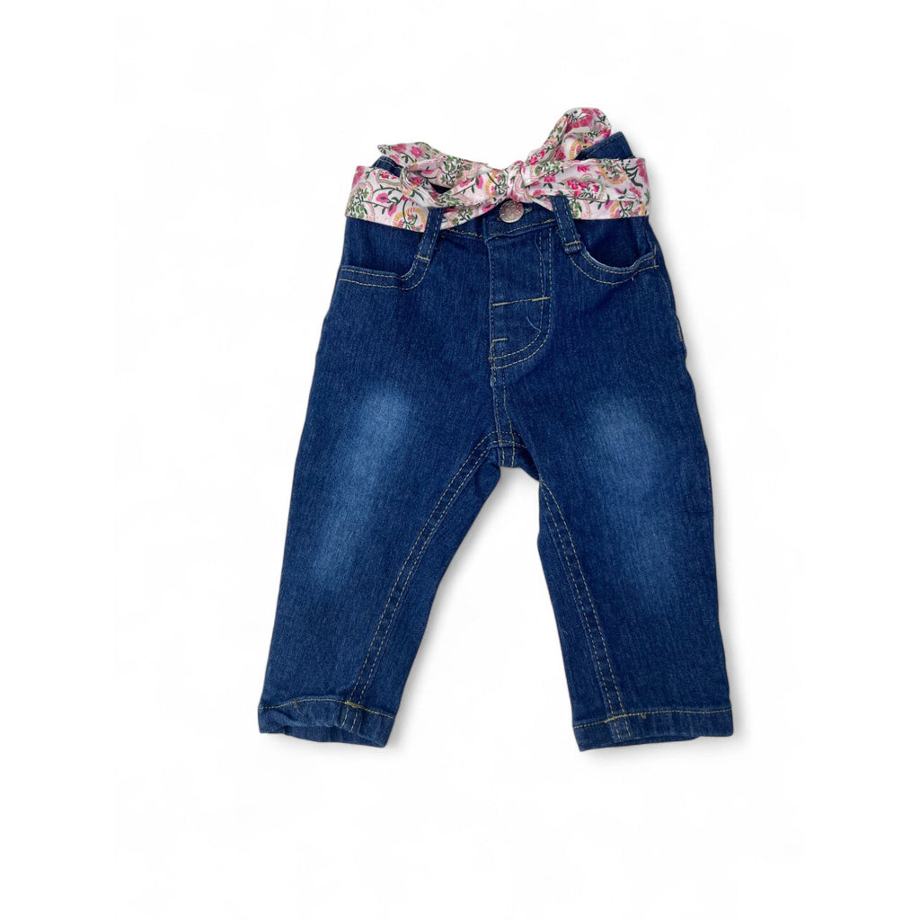 3-6M Dark Blue Denim Belted Jeans - Ackermans