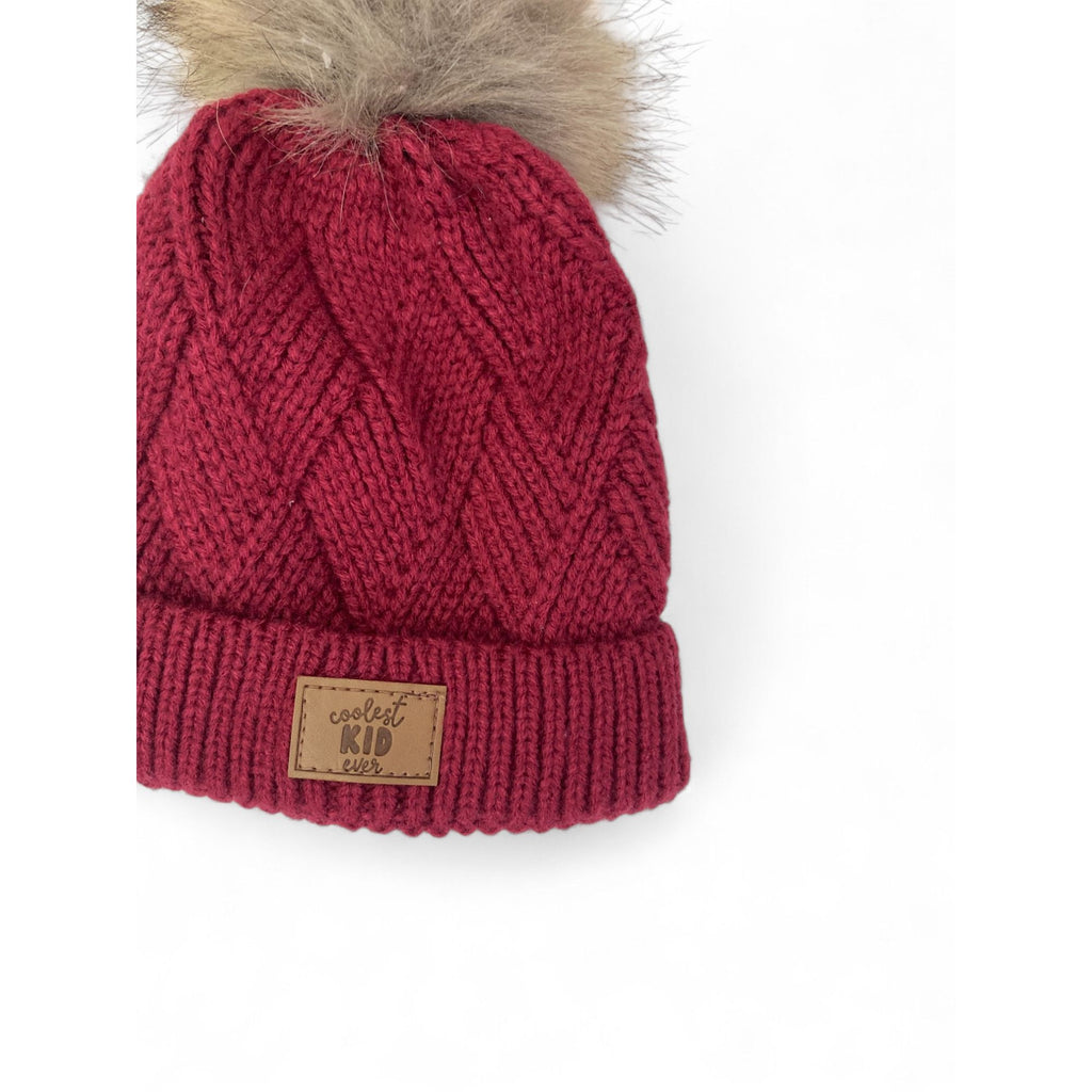 6-12 Maroon Knit Pompom Beanie - Ackermans
