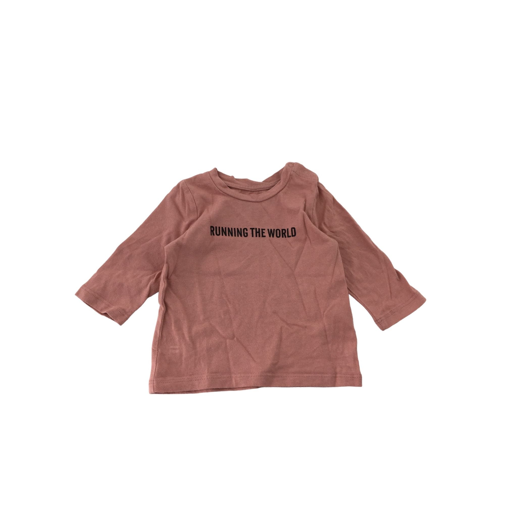 3-6M Dusty Pink "Running The World" Long Sleeve T Shirt - Cotton On