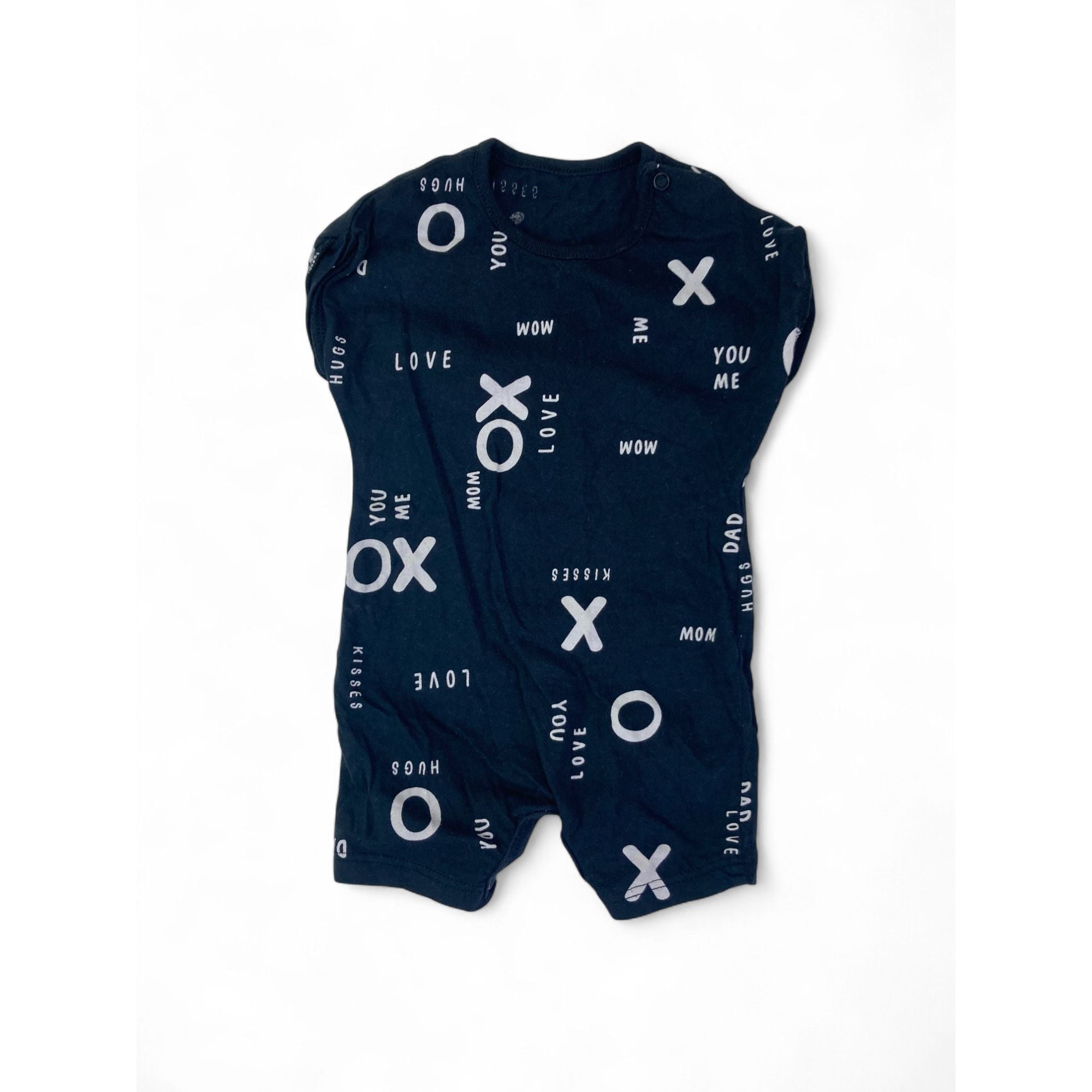 1-3M Black & Beige X & O Batwing Romper - Woolworths