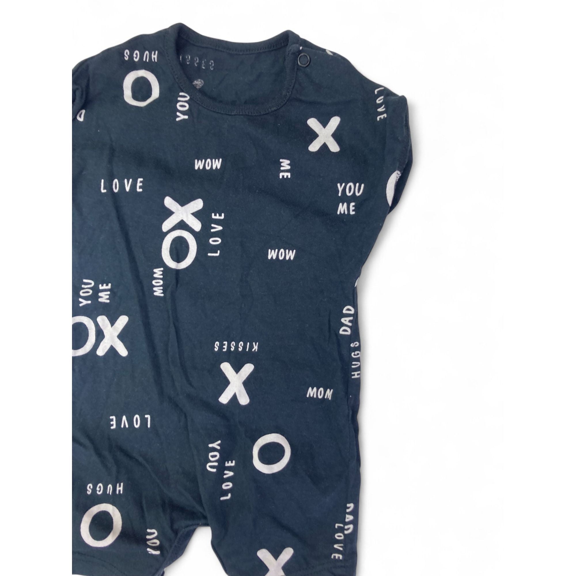 1-3M Black & Beige X & O Batwing Romper - Woolworths
