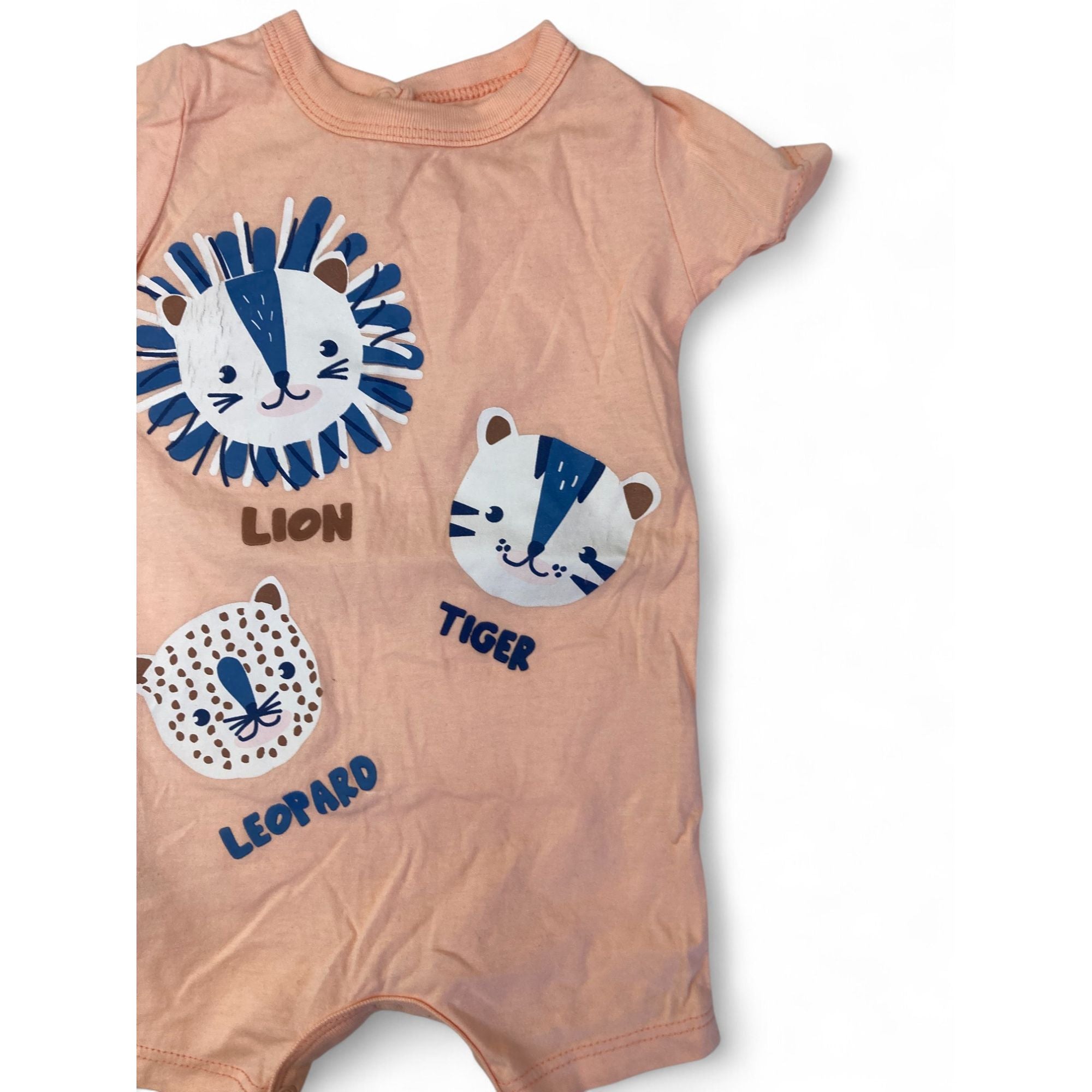 1-3M Peach & Blue Animal Romper - Woolworths