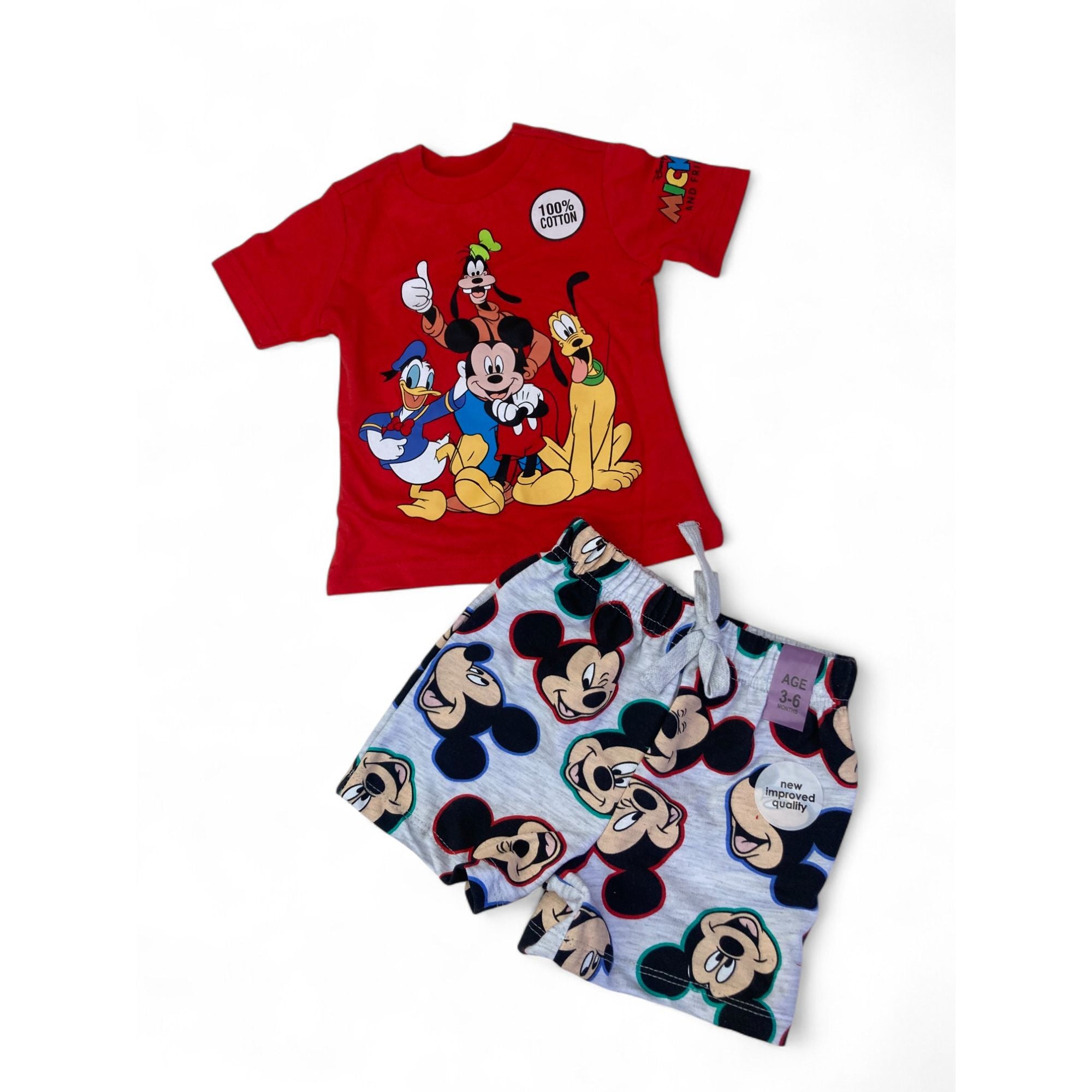 3-6M Red & Grey Mickey Gang T Shirt & Shorts Set - Cuddlesome