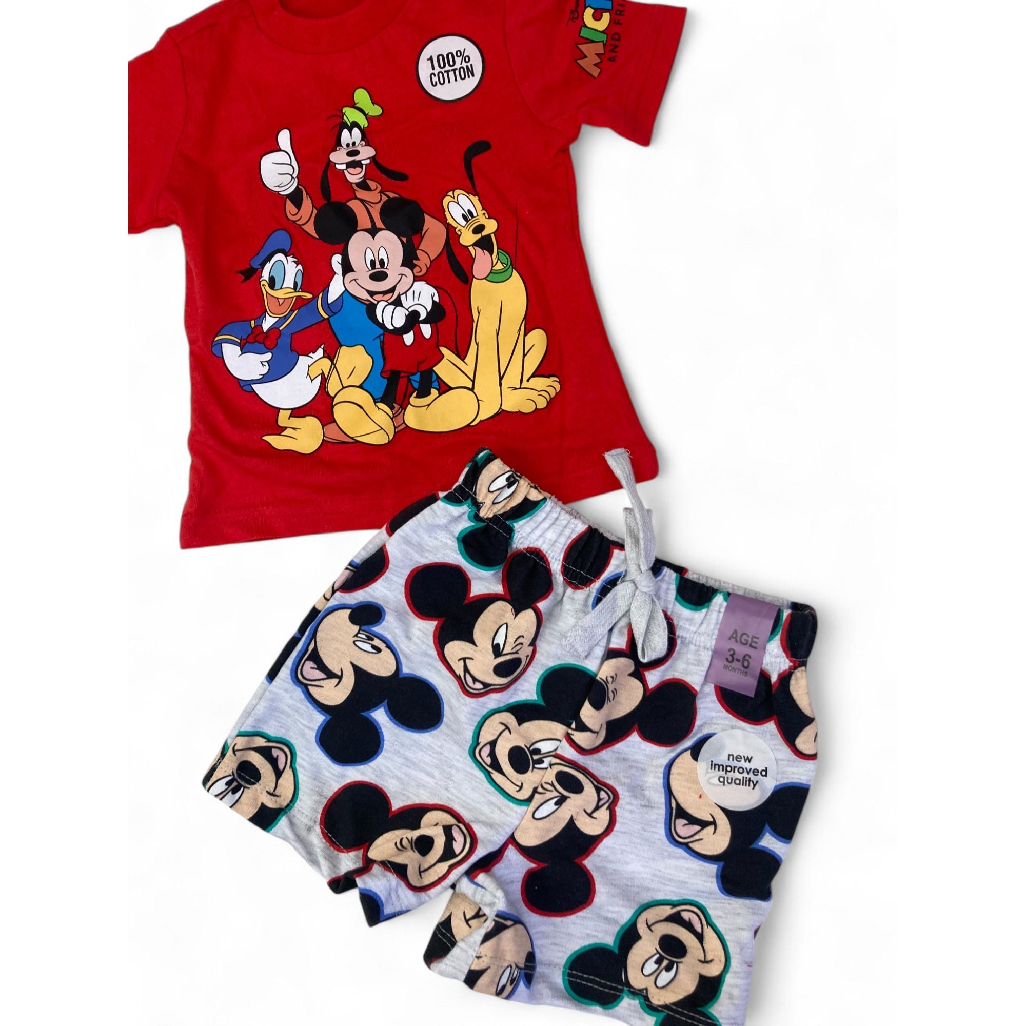 3-6M Red & Grey Mickey Gang T Shirt & Shorts Set - Cuddlesome