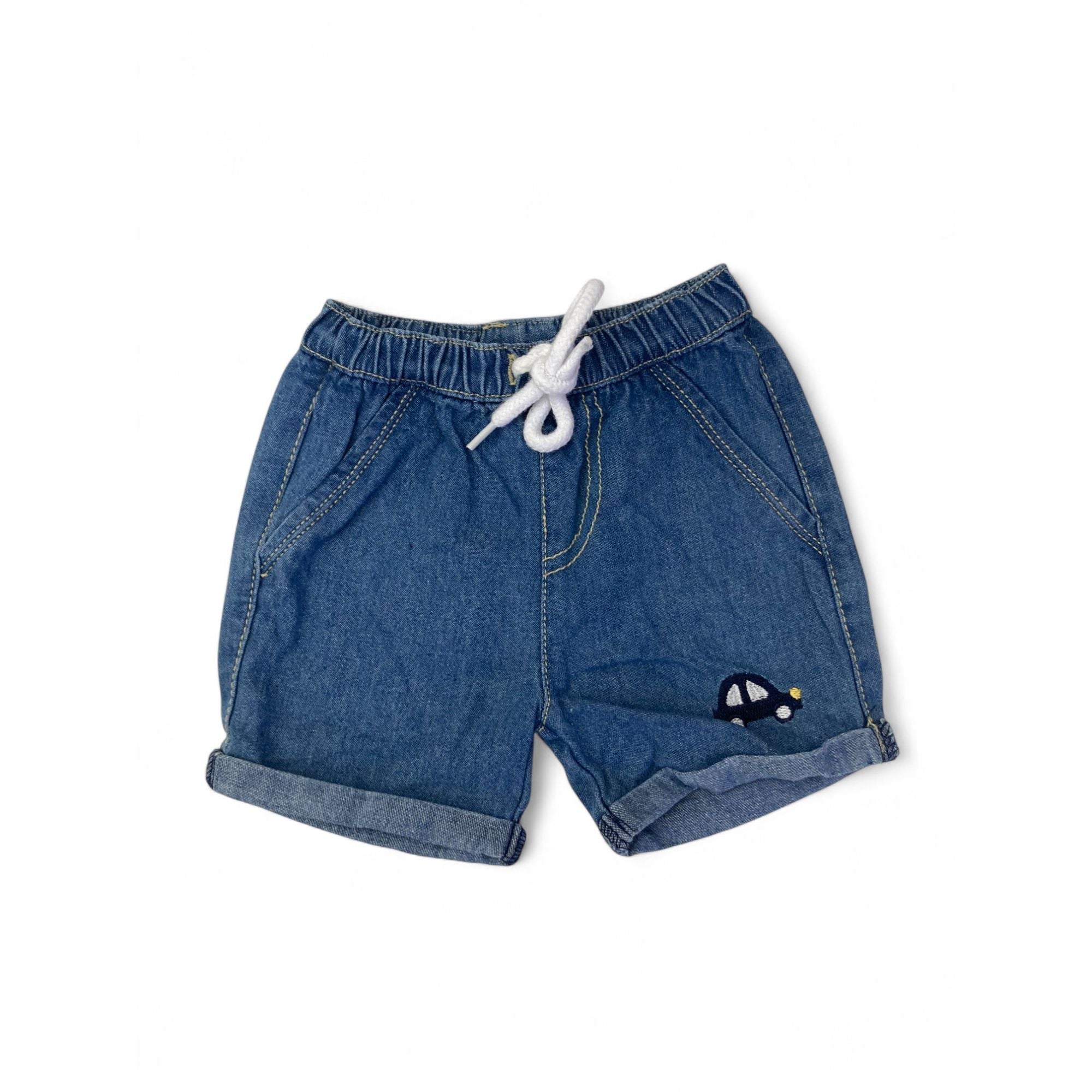 0-3M Blue Denim Drawstring Shorts - Cuddlesome