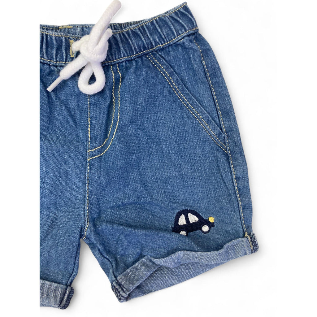 0-3M Blue Denim Drawstring Shorts - Cuddlesome