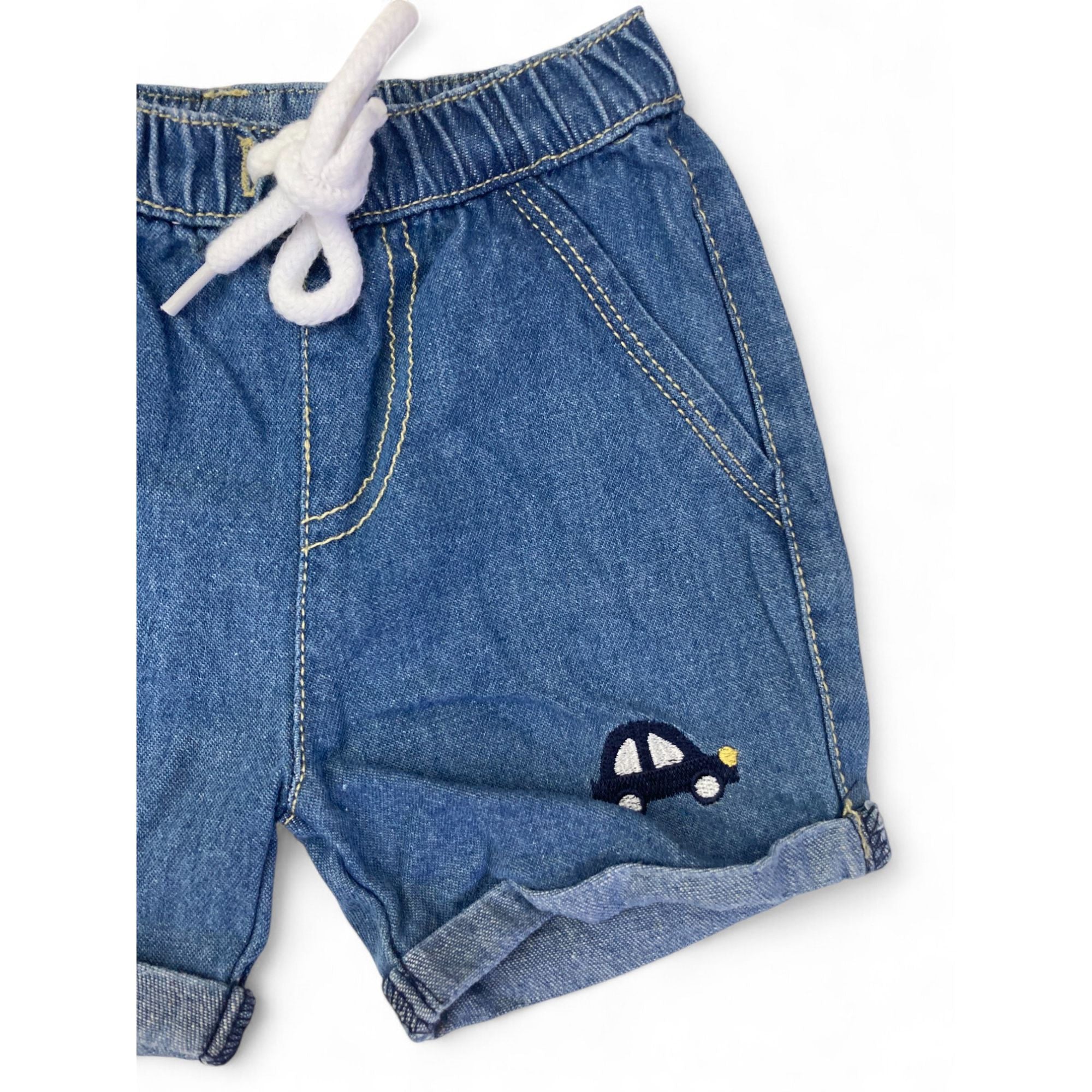 0-3M Blue Denim Drawstring Shorts - Cuddlesome
