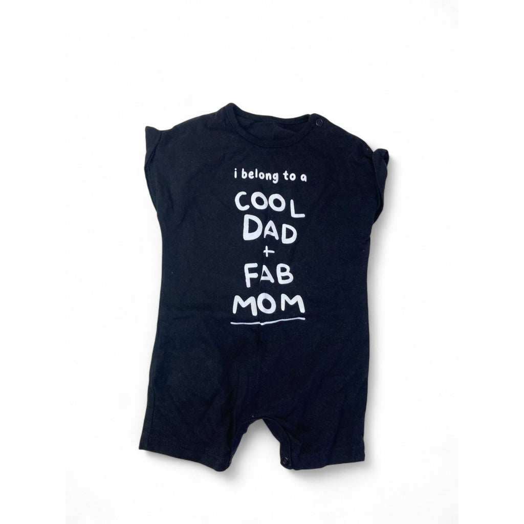 3-6M Black & White "Cool Dad + Fab Mom" Batwing Romper - Woolworths