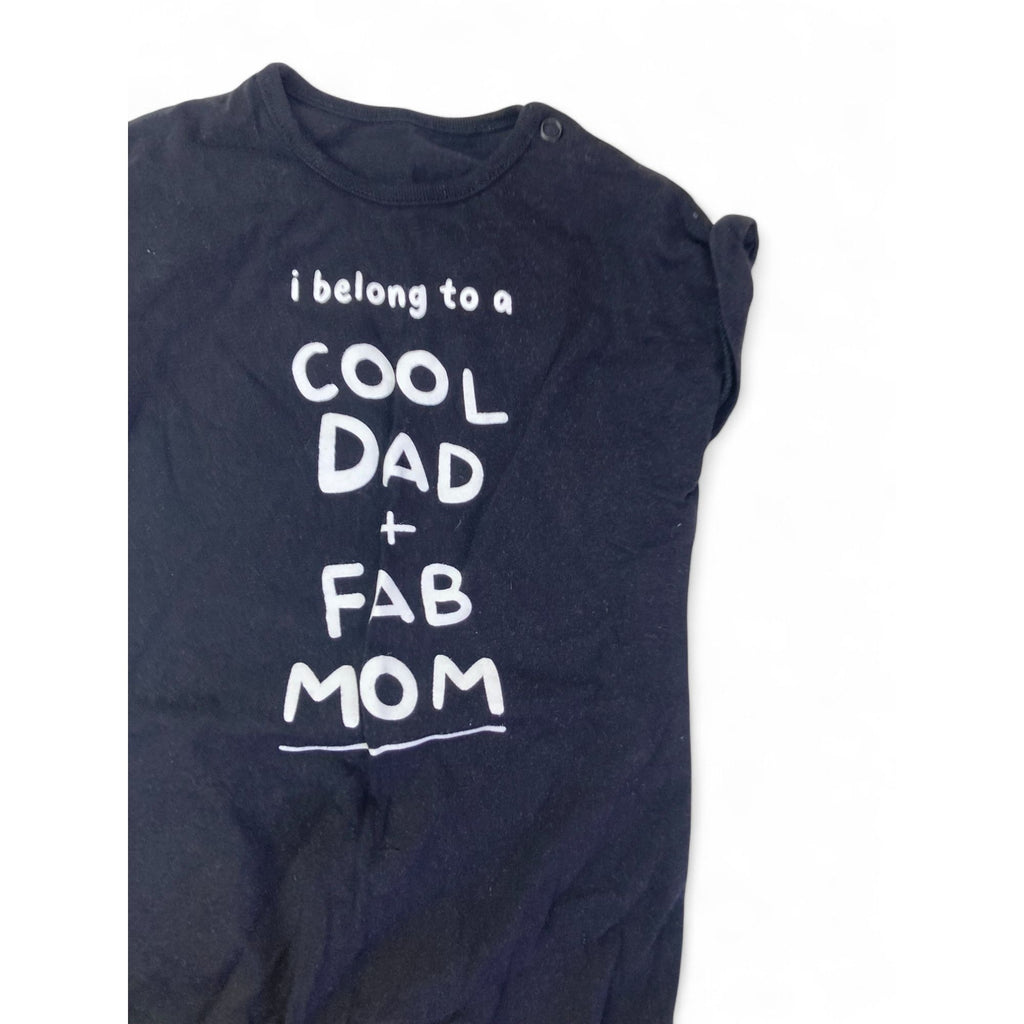 3-6M Black & White "Cool Dad + Fab Mom" Batwing Romper - Woolworths
