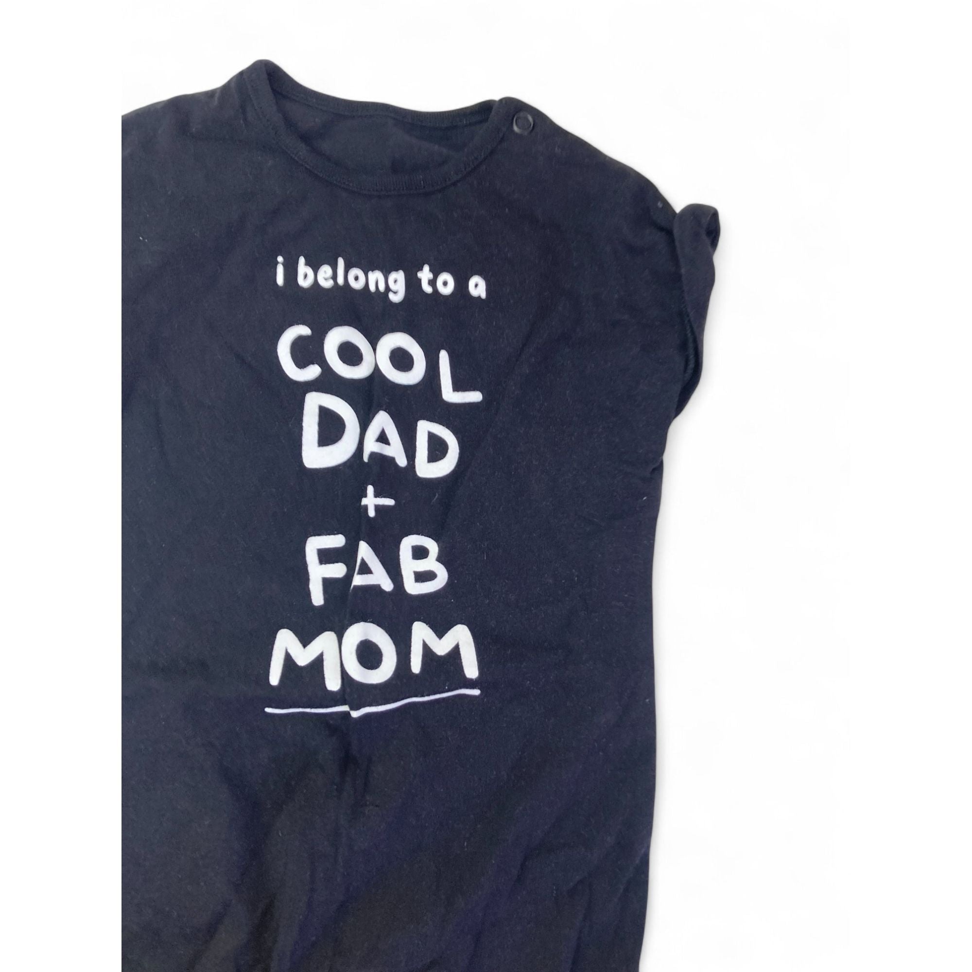 3-6M Black & White "Cool Dad + Fab Mom" Batwing Romper - Woolworths
